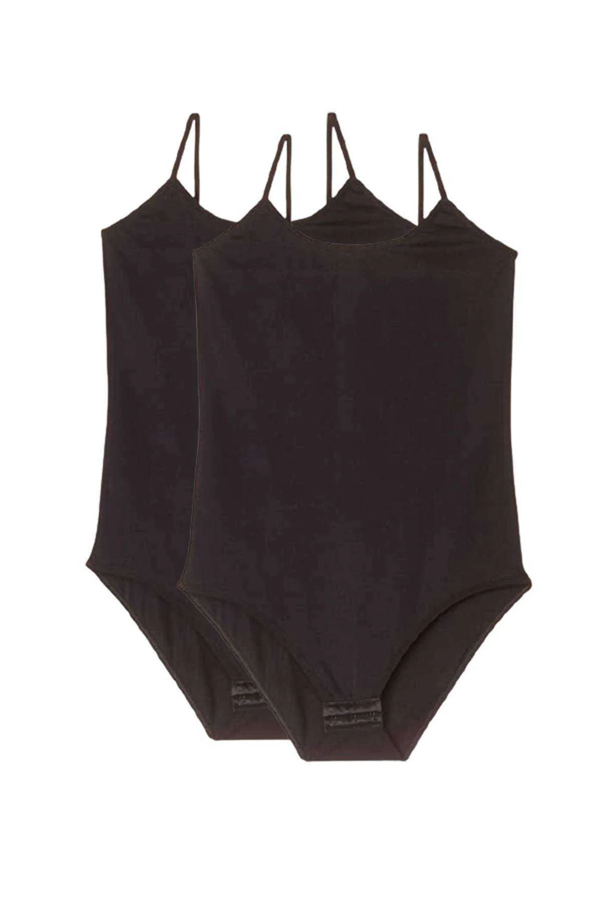 2 Adet Battal Beden İp Askılı Kadın Çıtçıtlı Body Siyah - Just Cheap Store Görsel 2