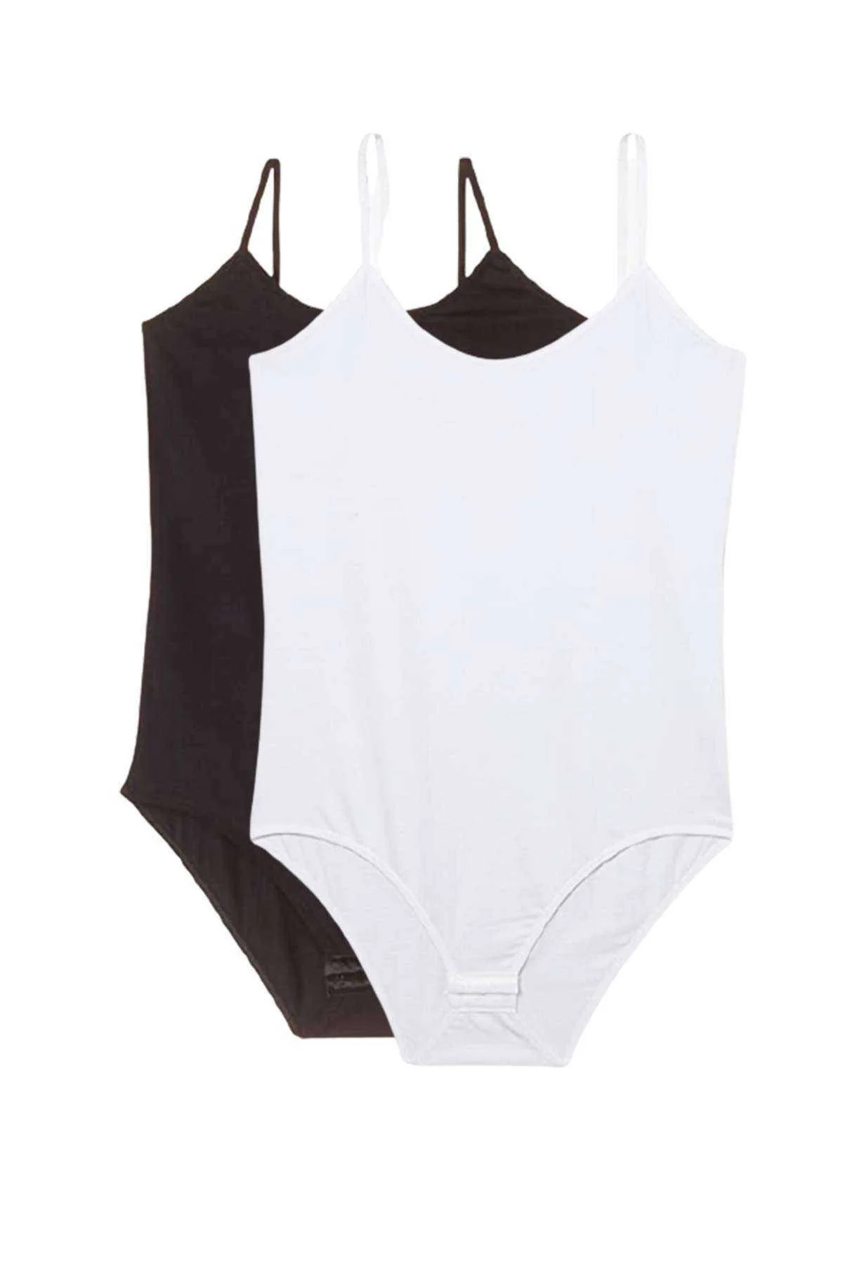 2 Adet Battal Beden İp Askılı Kadın Çıtçıtlı Body Siyah Beyaz - Just Cheap Store Görsel 2