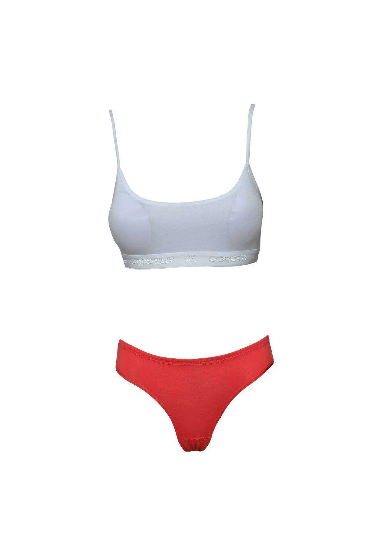 Pedli İp Askılı Yarım Atlet Büstiyer Külot Takım Beyaz Kırmızı - Just Cheap Store Görsel 5