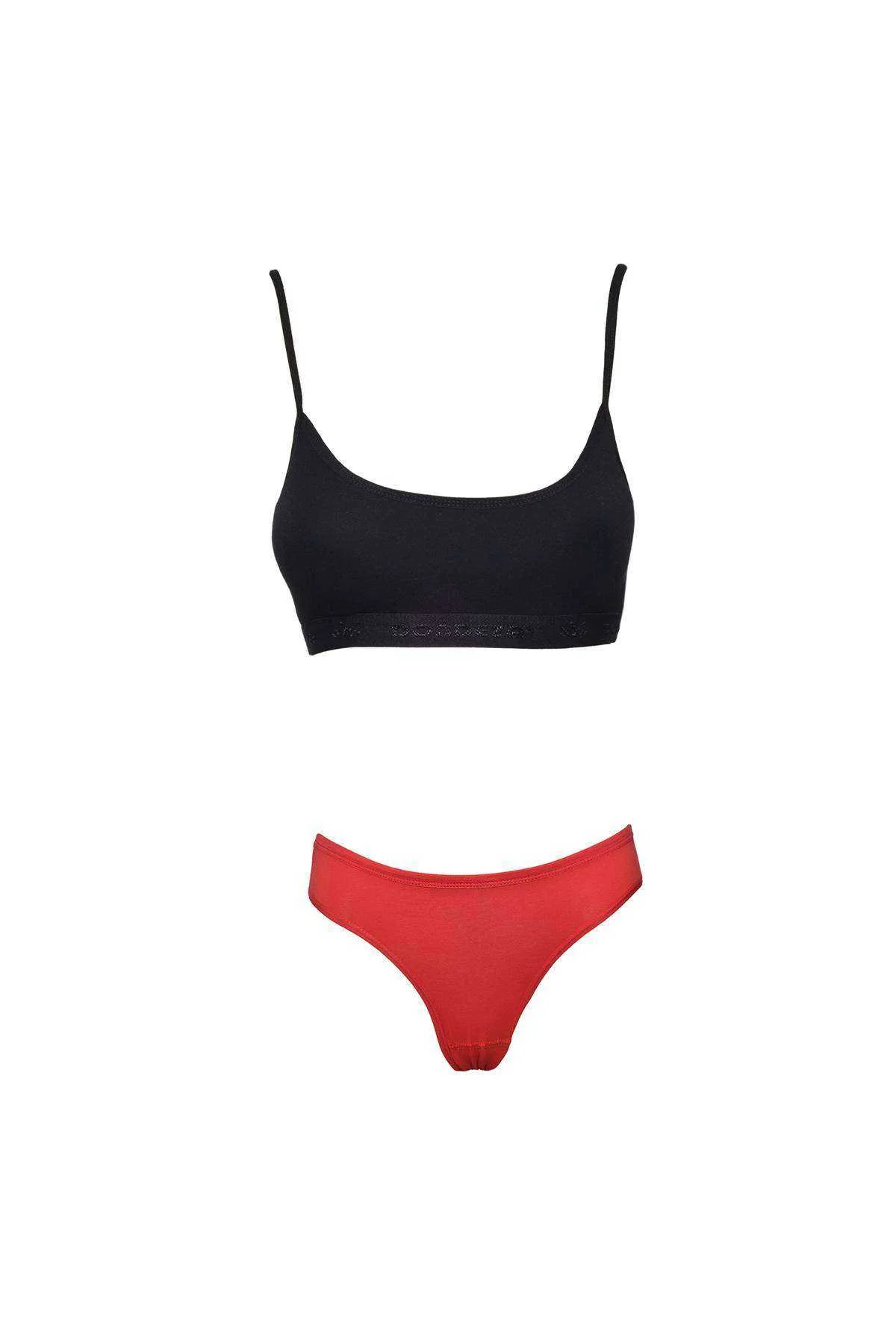 Pedli İp Askılı Yarım Atlet Büstiyer Külot Takım Siyah Kırmızı - Just Cheap Store Görsel 5