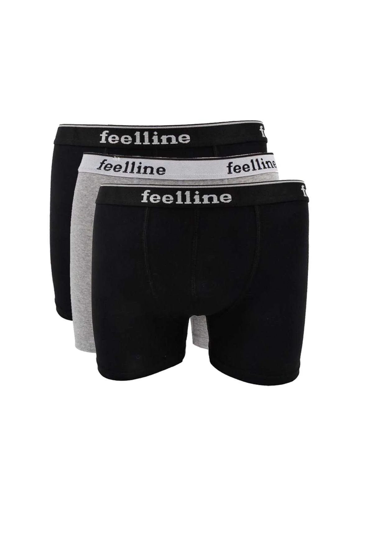 3 adet Feelline Siyah ve Gri Pamuklu Doğal Likralı Erkek Boxer - Just Cheap Store Görsel 2