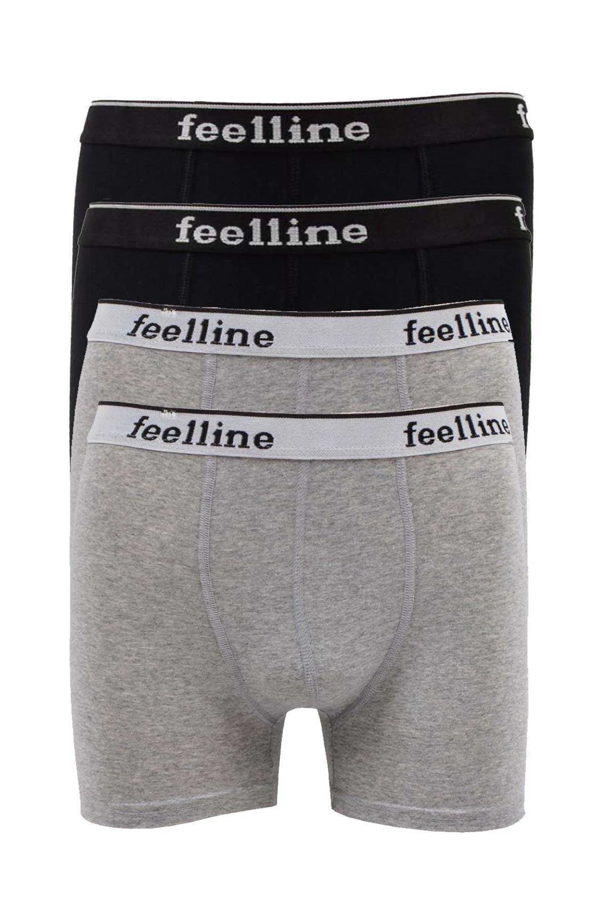 4 adet Feelline Siyah ve Gri Pamuklu Doğal Likralı Erkek Boxer - Just Cheap Store Görsel 2