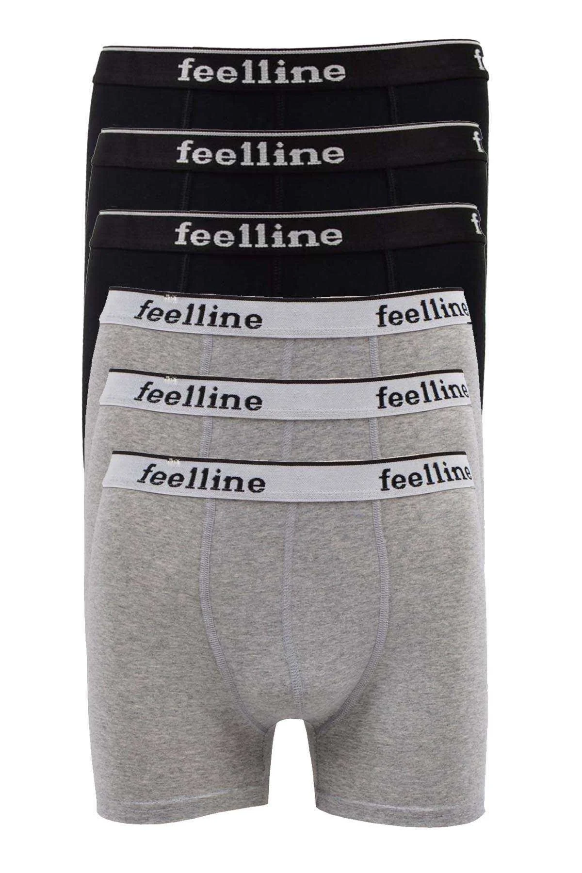 6 adet Feelline Siyah ve Gri Pamuklu Doğal Likralı Erkek Boxer - Just Cheap Store Görsel 2