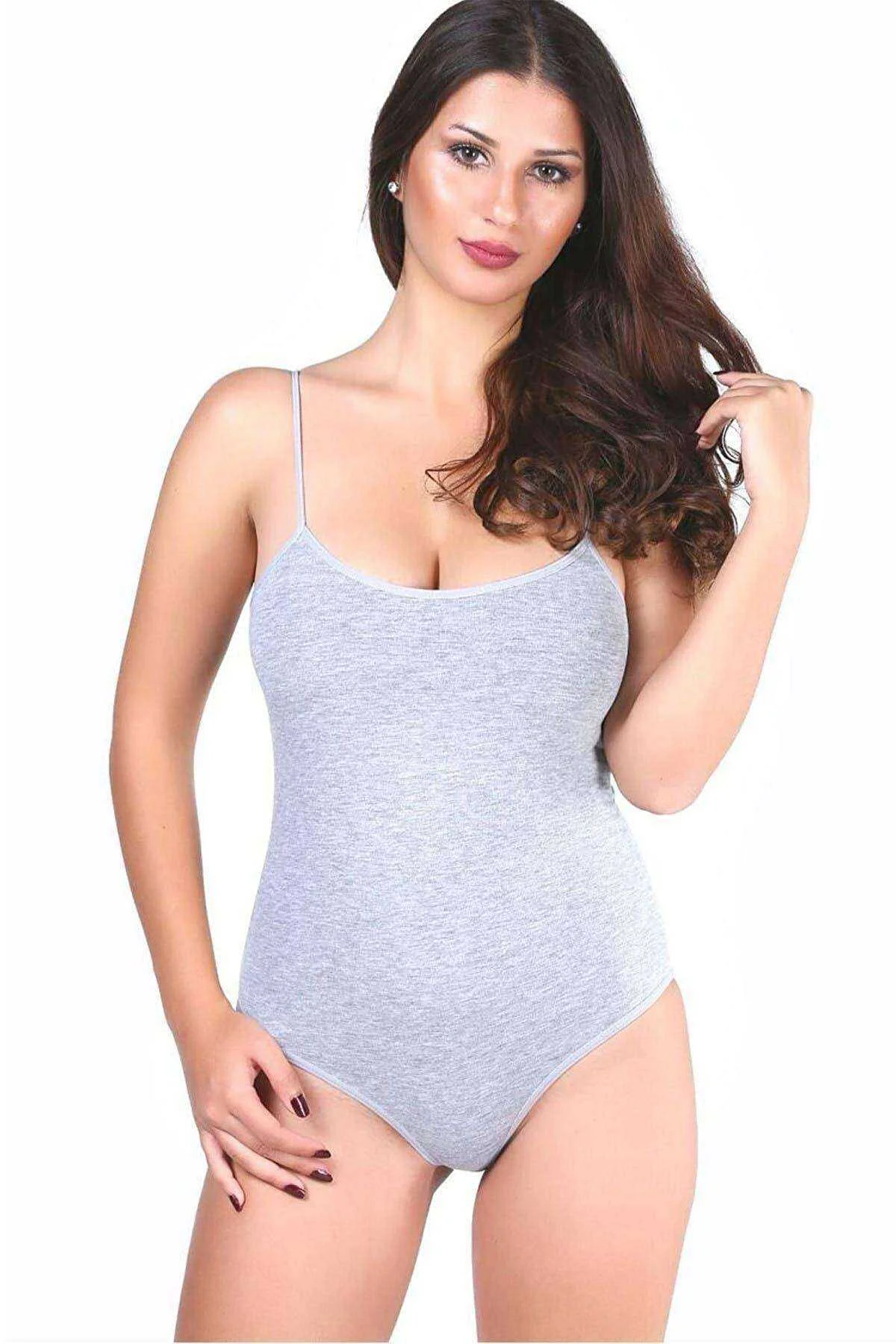 3 adet Tutku Kadın İp Askılı Gri Çıtçıtlı Body 0148 - Just Cheap Store Görsel 3