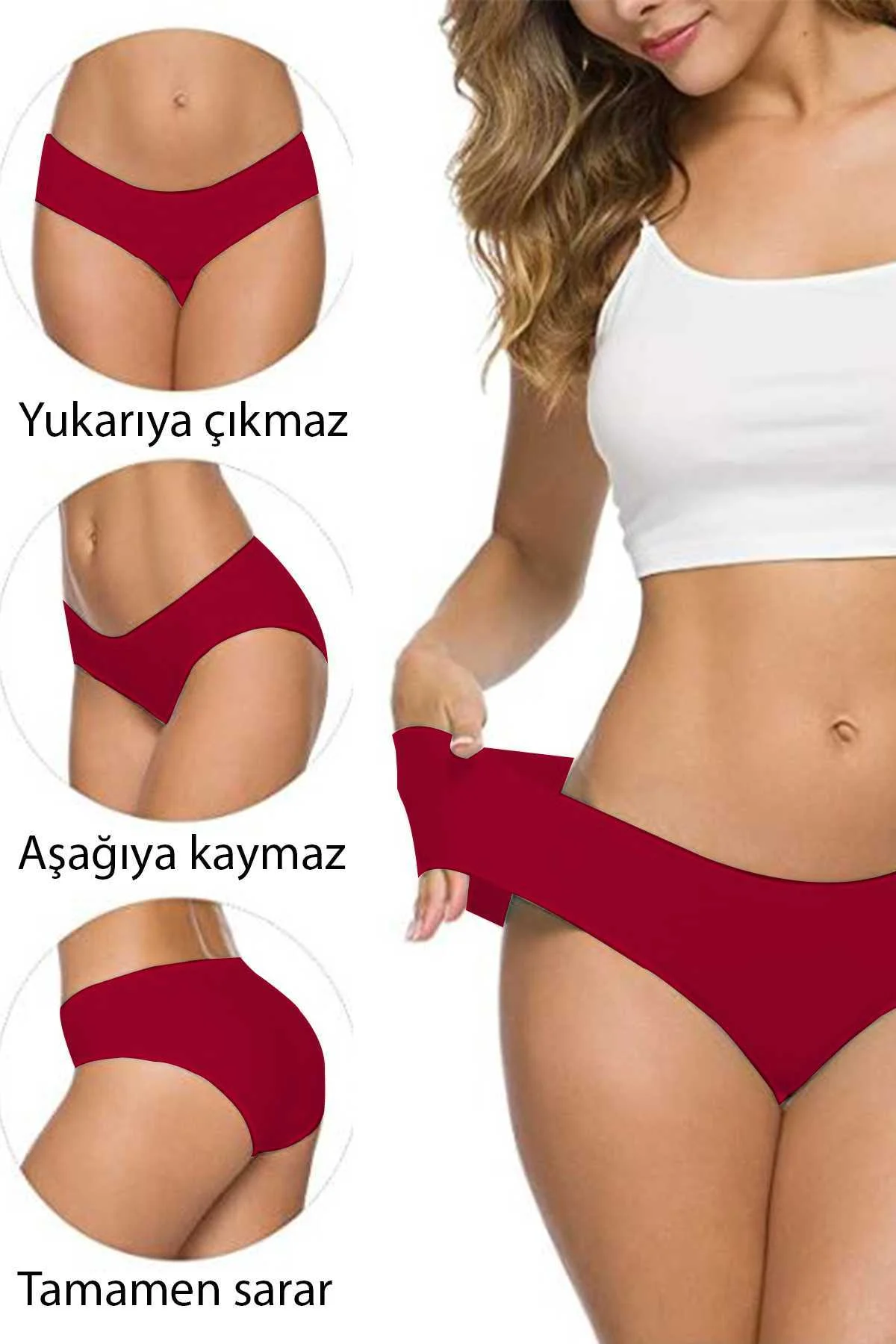 2 Adet Kadın Dikişsiz Lazer Kesim Esnek İz yapmayan Külot Bordo - Just Cheap Store Görsel 3