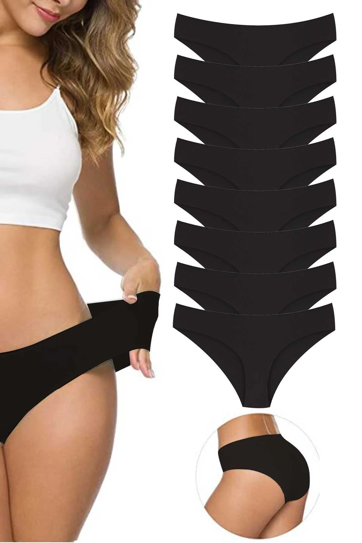 8 Adet Kadın Dikişsiz Lazer Kesim Esnek İz yapmayan Külot Siyah - Just Cheap Store Görsel 2
