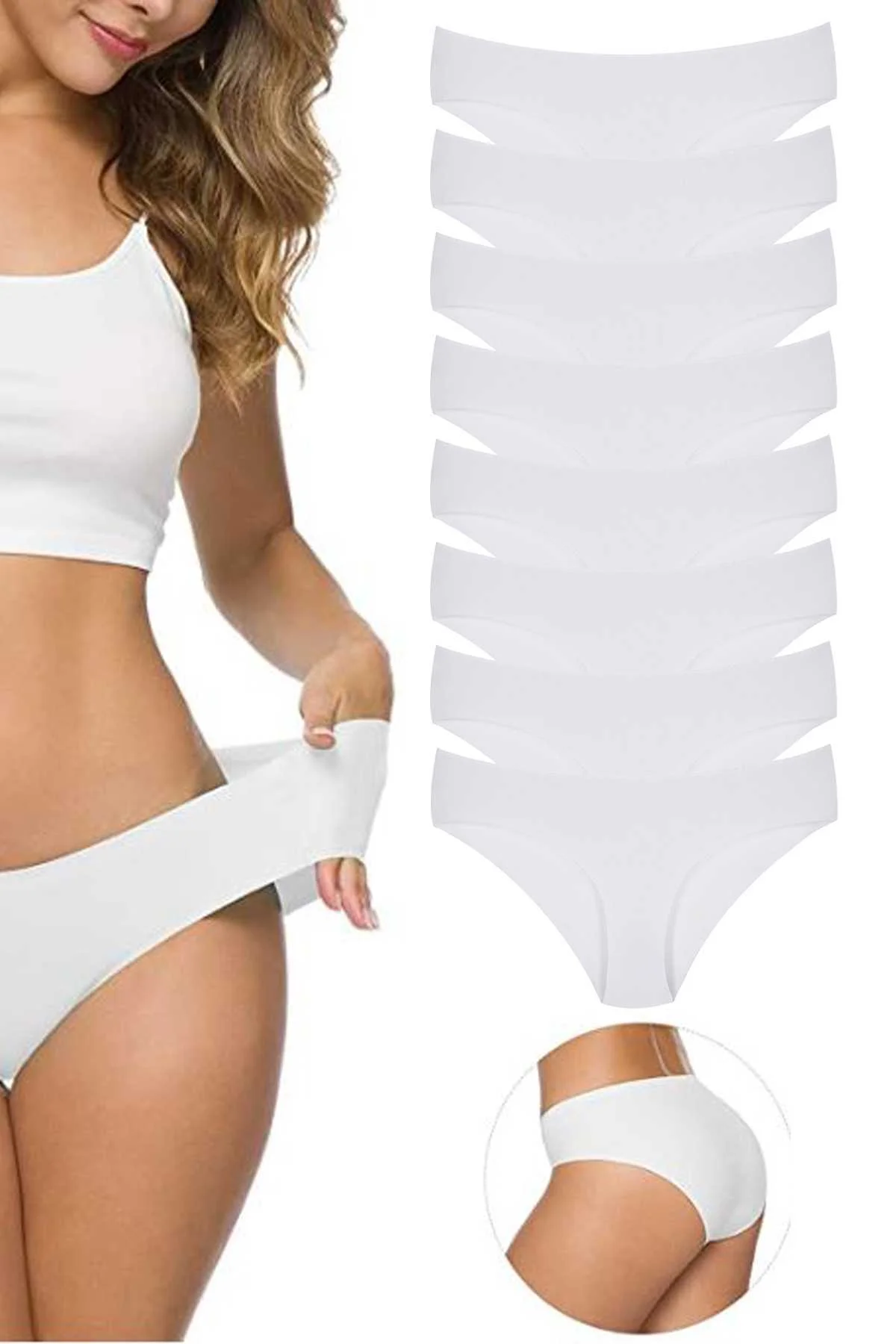 8 Adet Kadın Dikişsiz Lazer Kesim Esnek İz yapmayan Külot Beyaz - Just Cheap Store Görsel 2