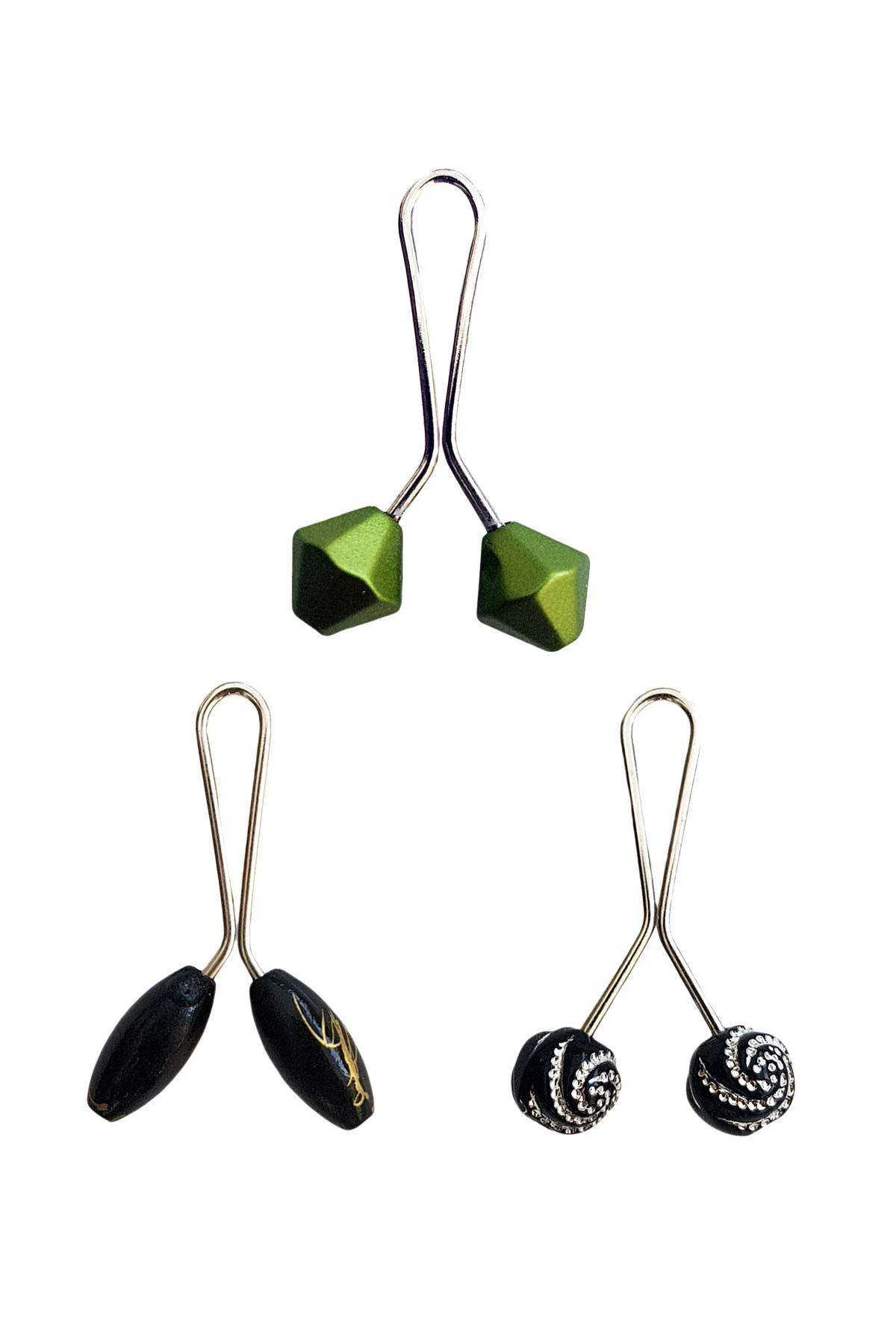 3 Adet Tesettür Eşarp ve Şal Klipsi Siyah Siyah Desenl Yeşil - Just Cheap Store Görsel 2