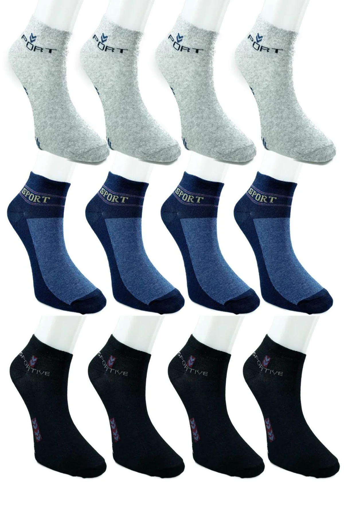 12 Çift Pamuklu Erkek Yazlık Spor Bilek Çorap Siyah Gri Lacivert - Just Cheap Store Görsel 2