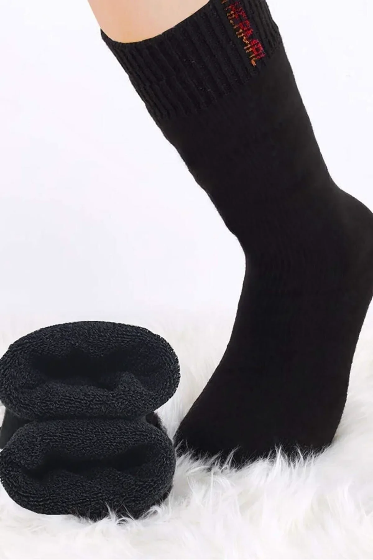 Siyah Termal Kalın Kışlık Havlu Çorap Erkek Kadın Unisex Pamuk - Just Cheap Store Görsel 4