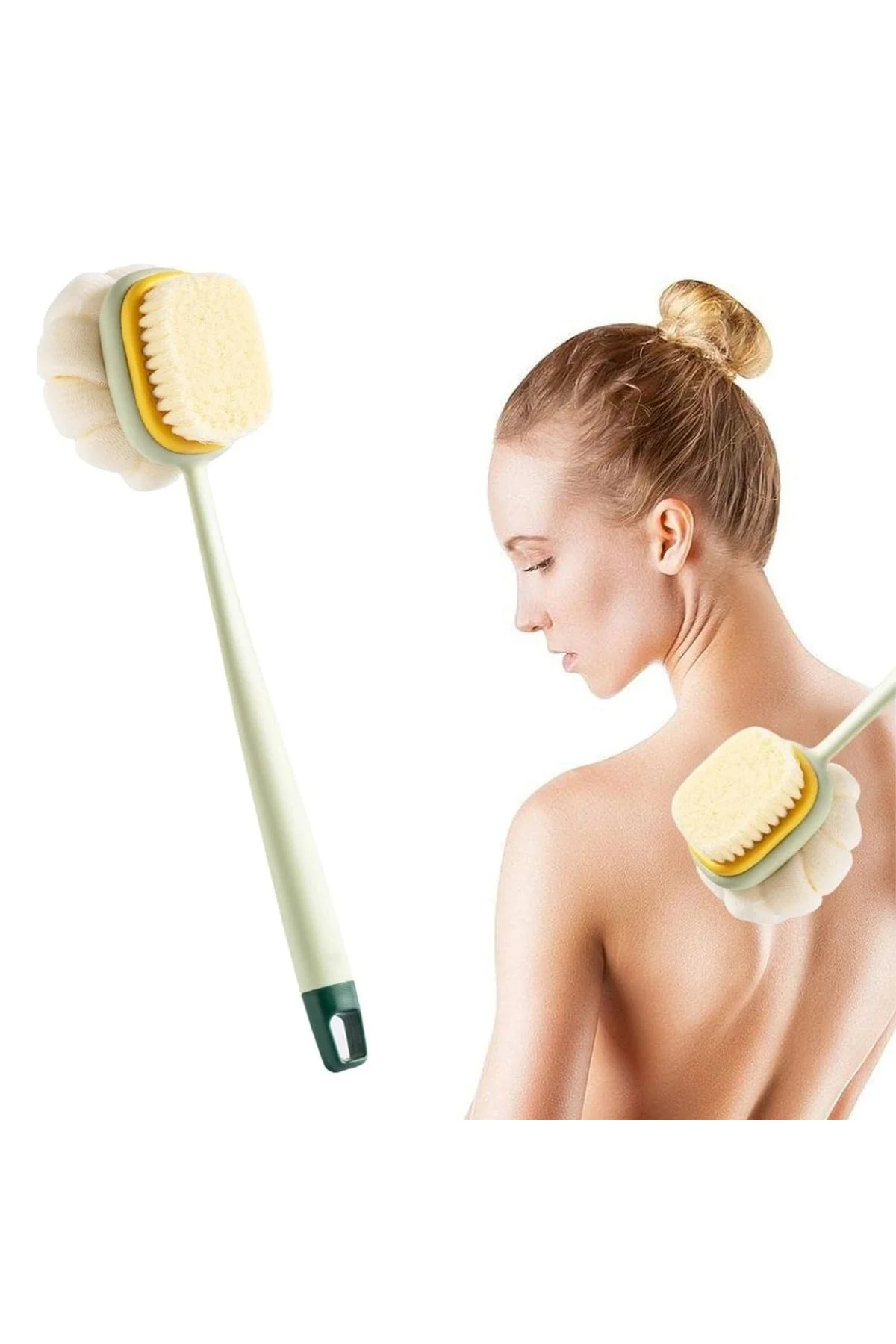 2&amp;apos;si 1 Arada Çift Taraflı Uzun Saplı Fırçalı Banyo Vücut Sırt Fırçası Banyo Lifi
