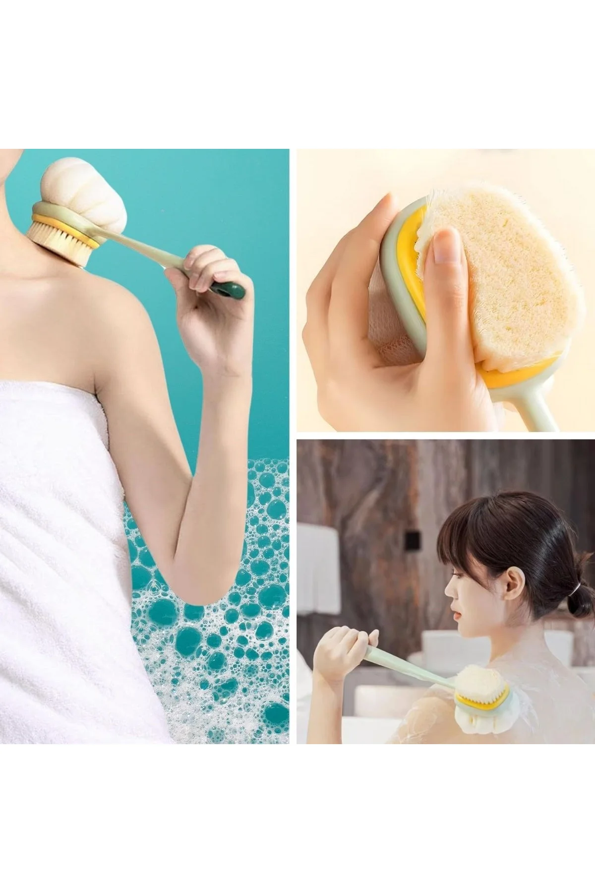 2&amp;apos;si 1 Arada Çift Taraflı Uzun Saplı Fırçalı Banyo Vücut Sırt Fırçası Banyo Lifi - Just Cheap Store Görsel 2