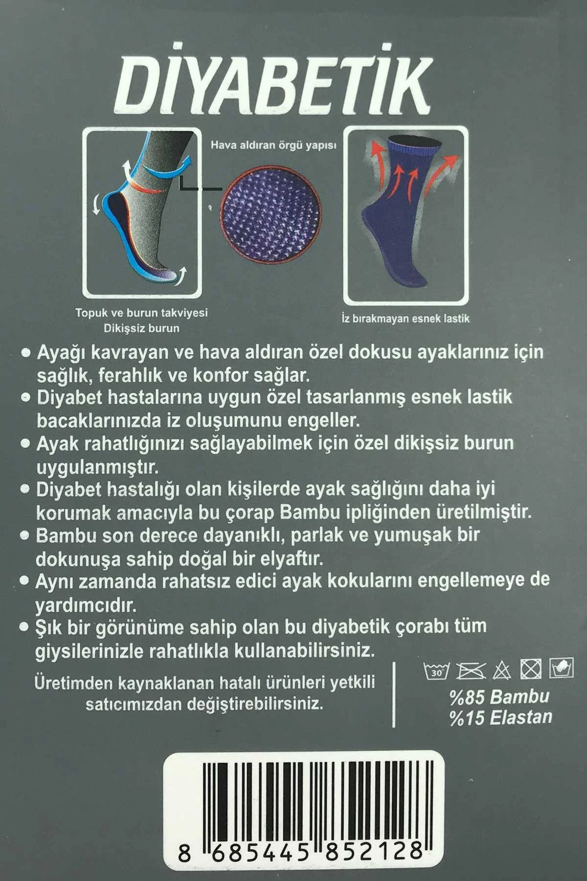 3 Adet Erkek Bambu Lastiği Sıkmayan Diyabetik Çorap - Just Cheap Store Görsel 4