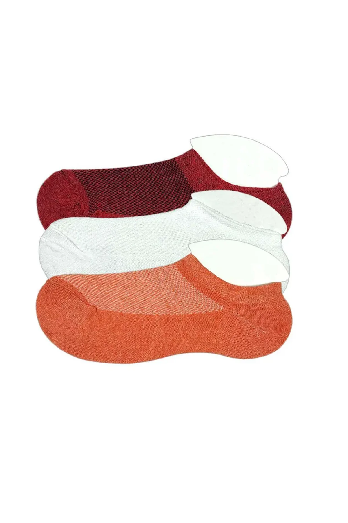 3 Adet Çocuk Sneaker Patik Çorap Bordo Beyaz Turuncu - Just Cheap Store Görsel 4