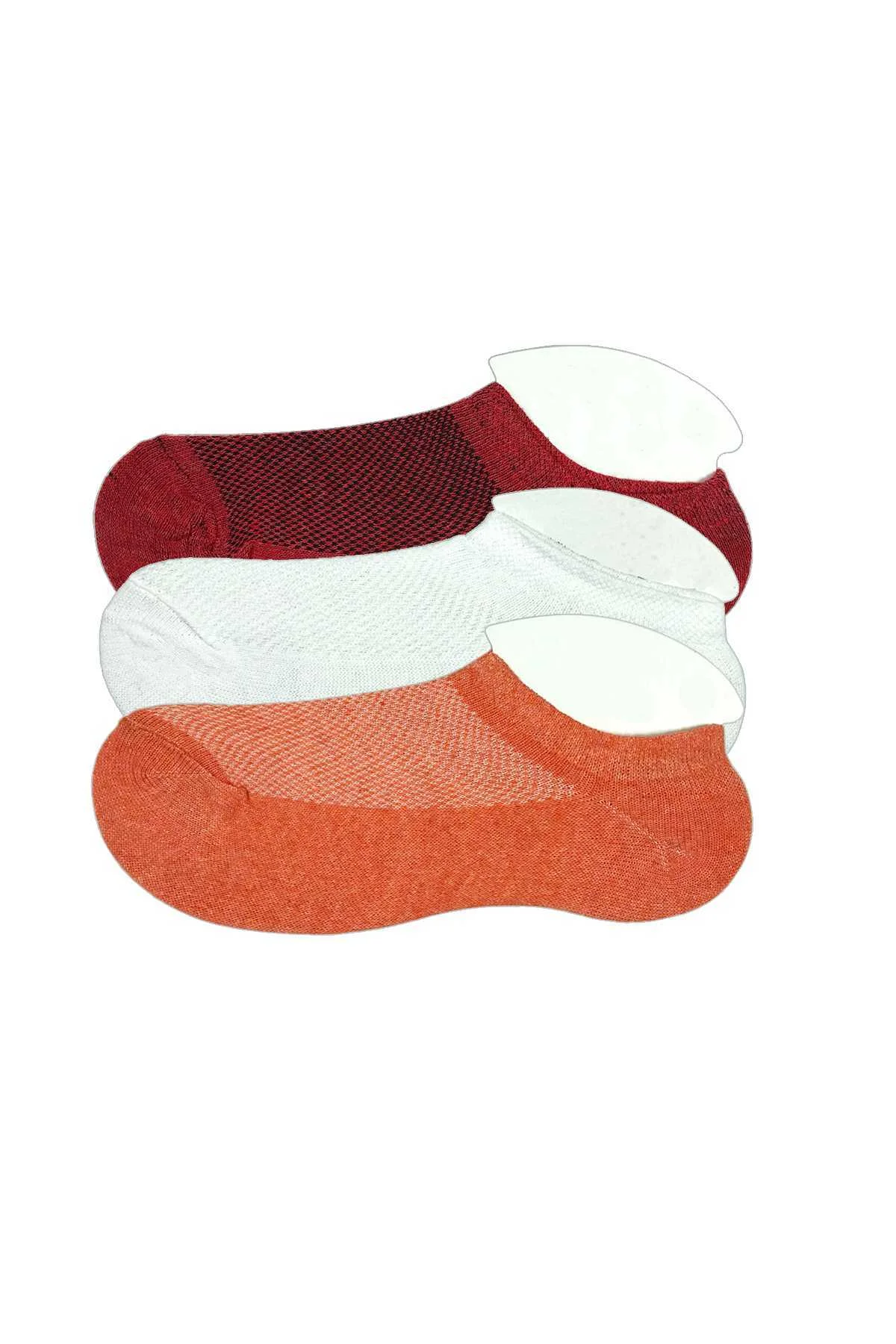 3 Adet Çocuk Sneaker Patik Çorap Bordo Beyaz Turuncu - Just Cheap Store Görsel 3