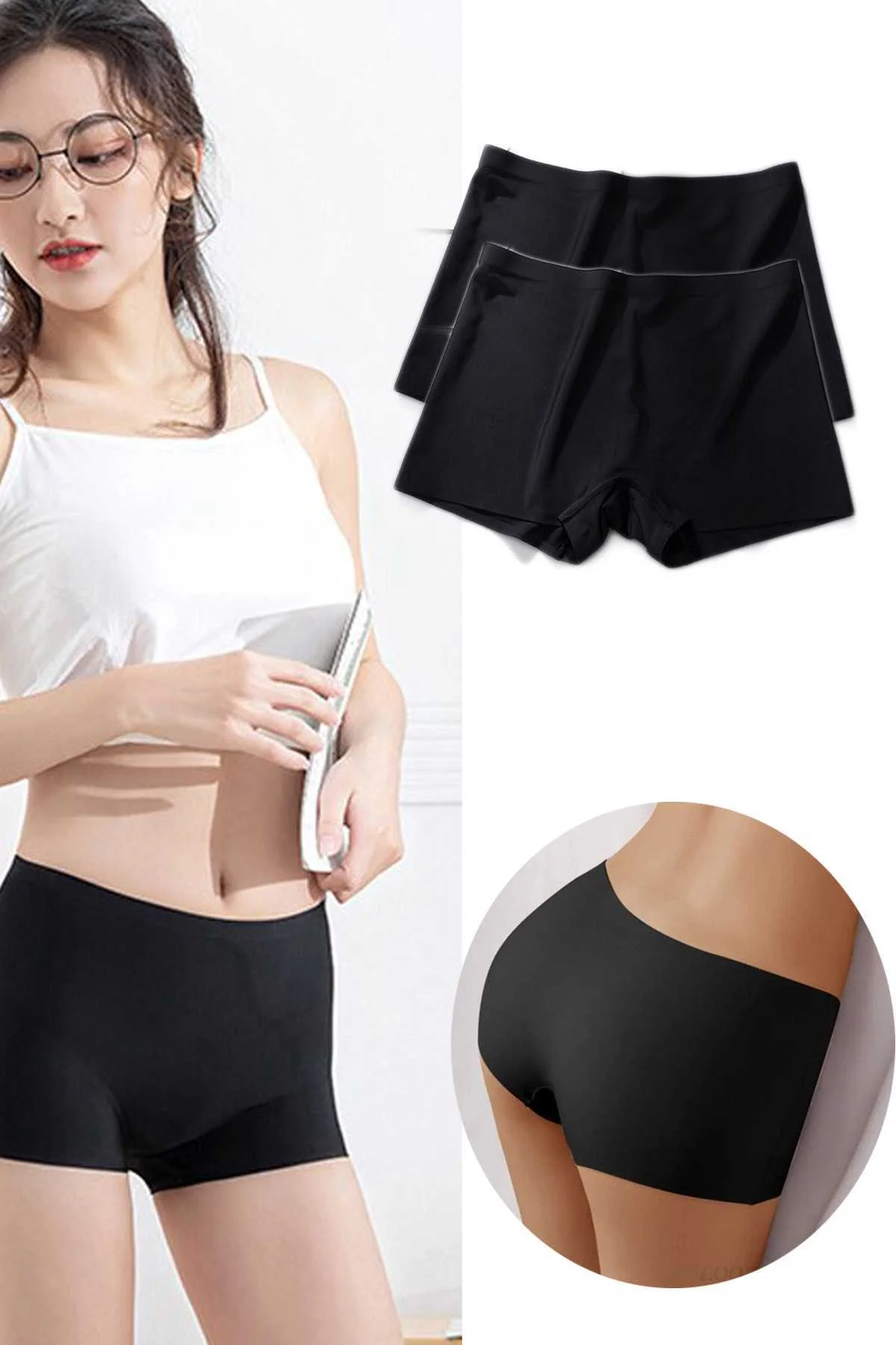 2 Adet Kadın Dikişsiz Görünmez İz Yapmaz Mini Şort Boxer Siyah - Just Cheap Store Görsel 2
