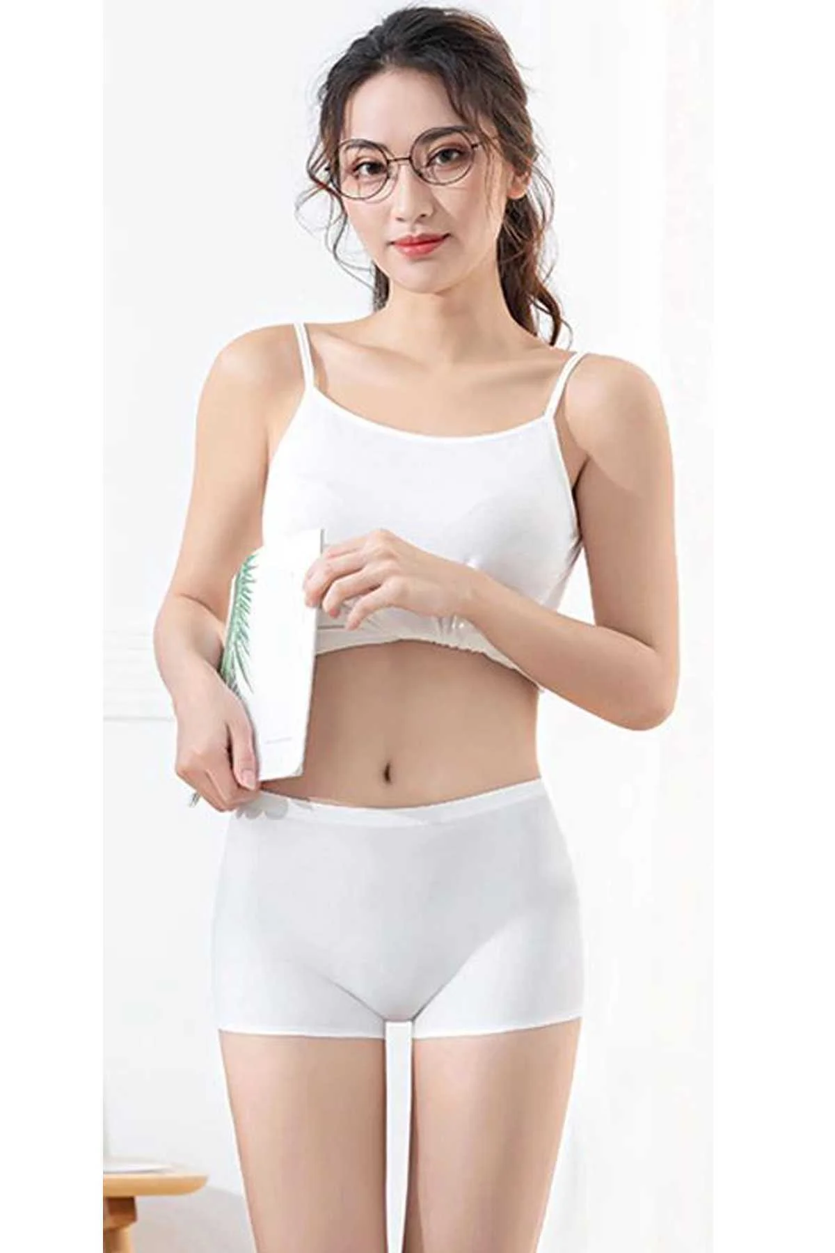 2 Adet Kadın Dikişsiz Görünmez İz Yapmaz Mini Şort Boxer Beyaz Ten - Just Cheap Store Görsel 5