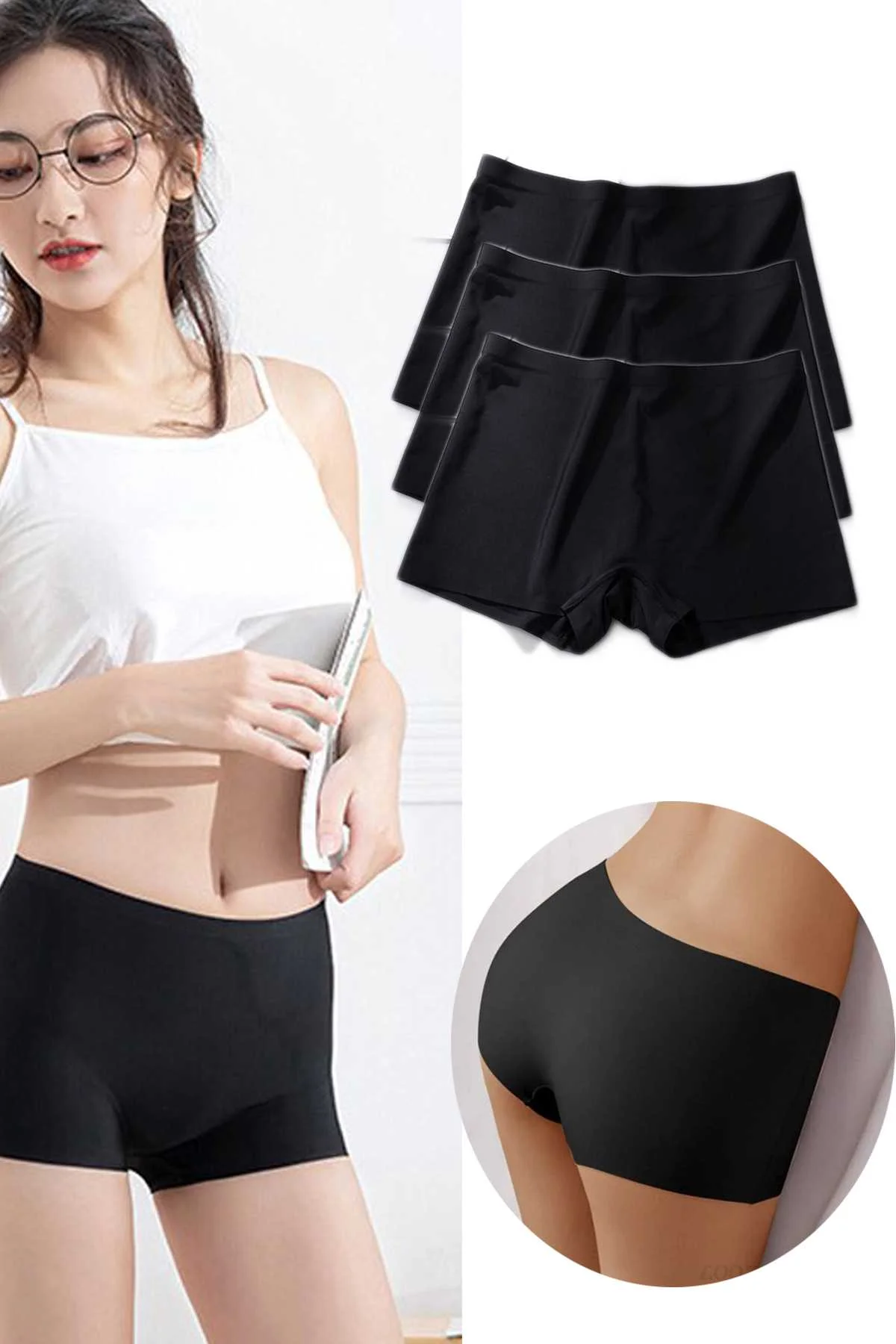 3 Adet Kadın Dikişsiz Görünmez İz Yapmaz Mini Şort Boxer Siyah - Just Cheap Store Görsel 2
