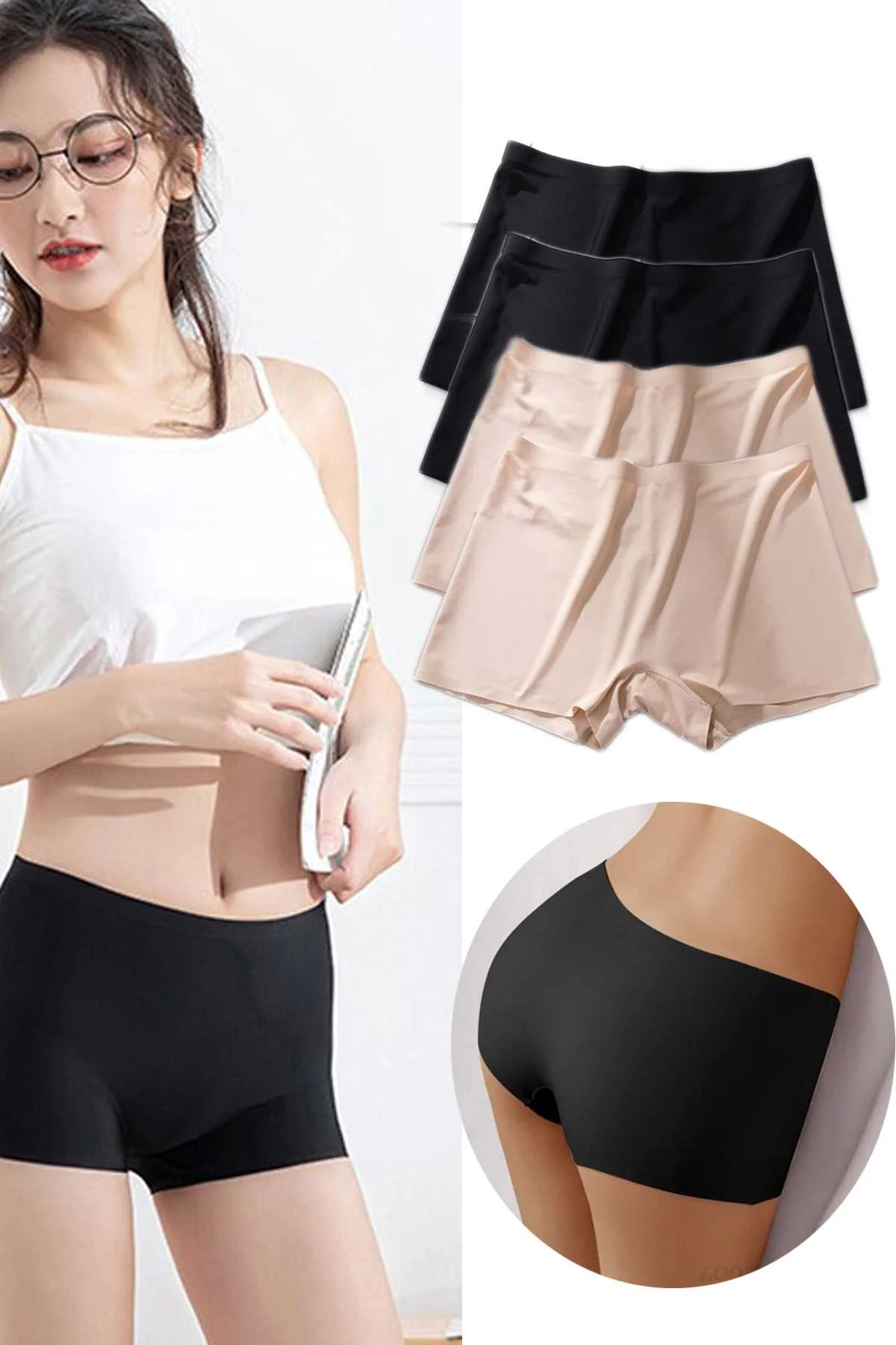 4 Adet Kadın Dikişsiz Görünmez İz Yapmaz Mini Şort Boxer Siyah Ten - Just Cheap Store Görsel 2