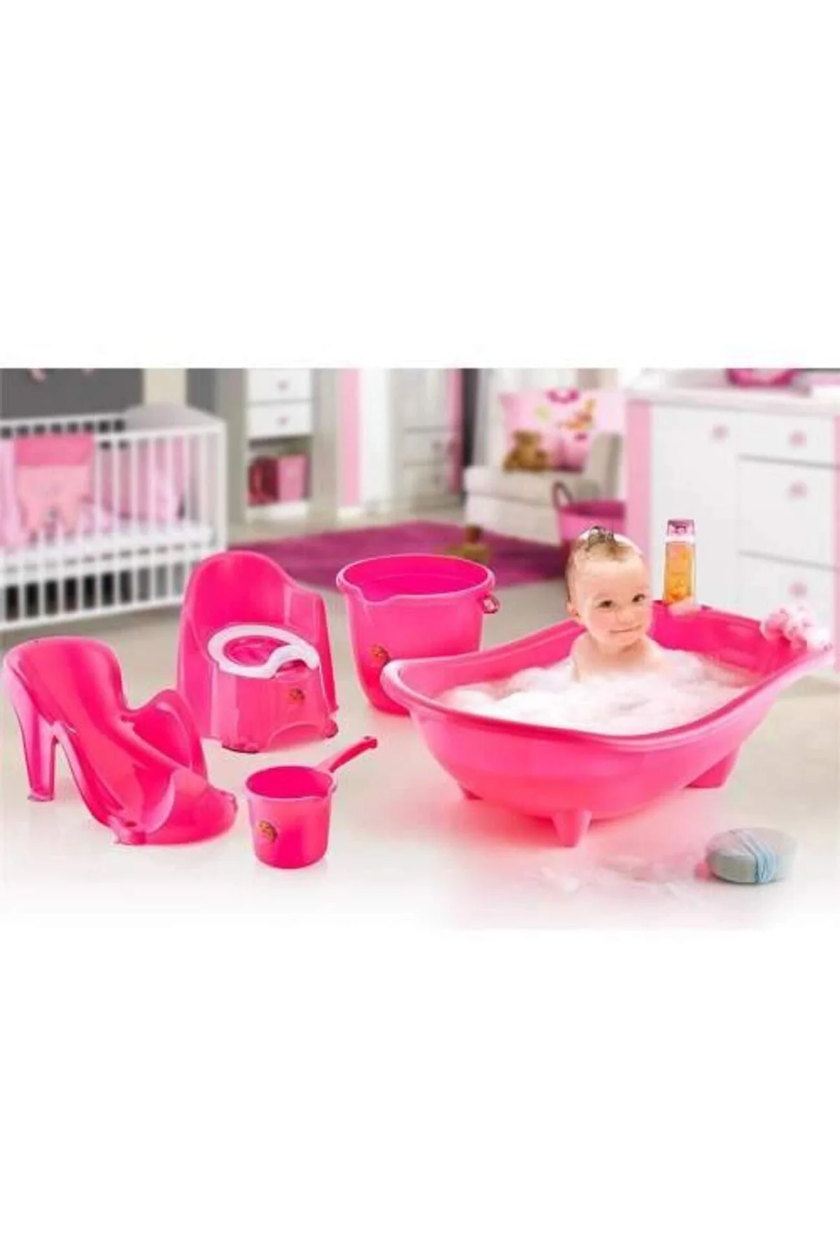 5 Parça Oturaklı Bebek Bakım Yıkama Seti Pembe - Just Cheap Store Görsel 2