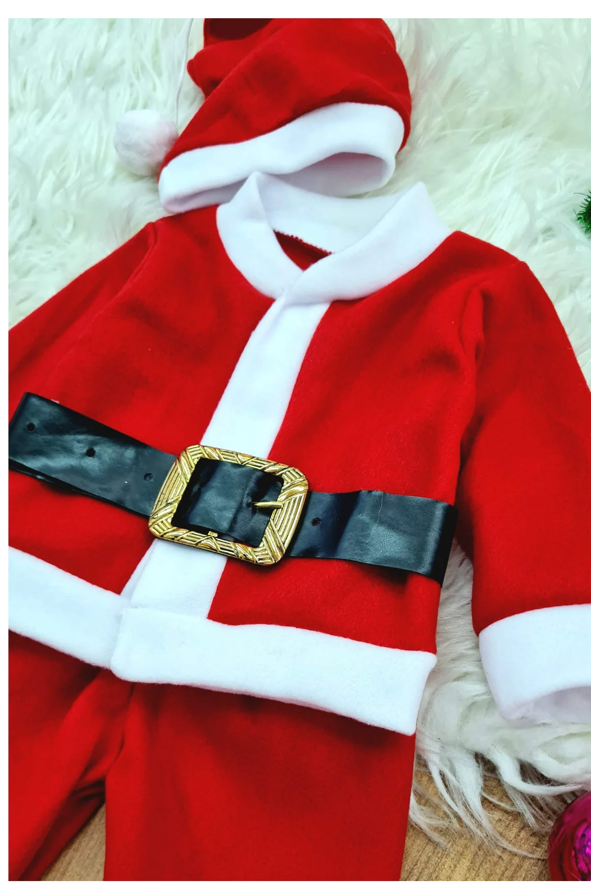 Erkek Çocuk Noel Baba Yılbaşı Kostümü Şapkalı Kemerli Bebek Kostümü - Just Cheap Store Görsel 4