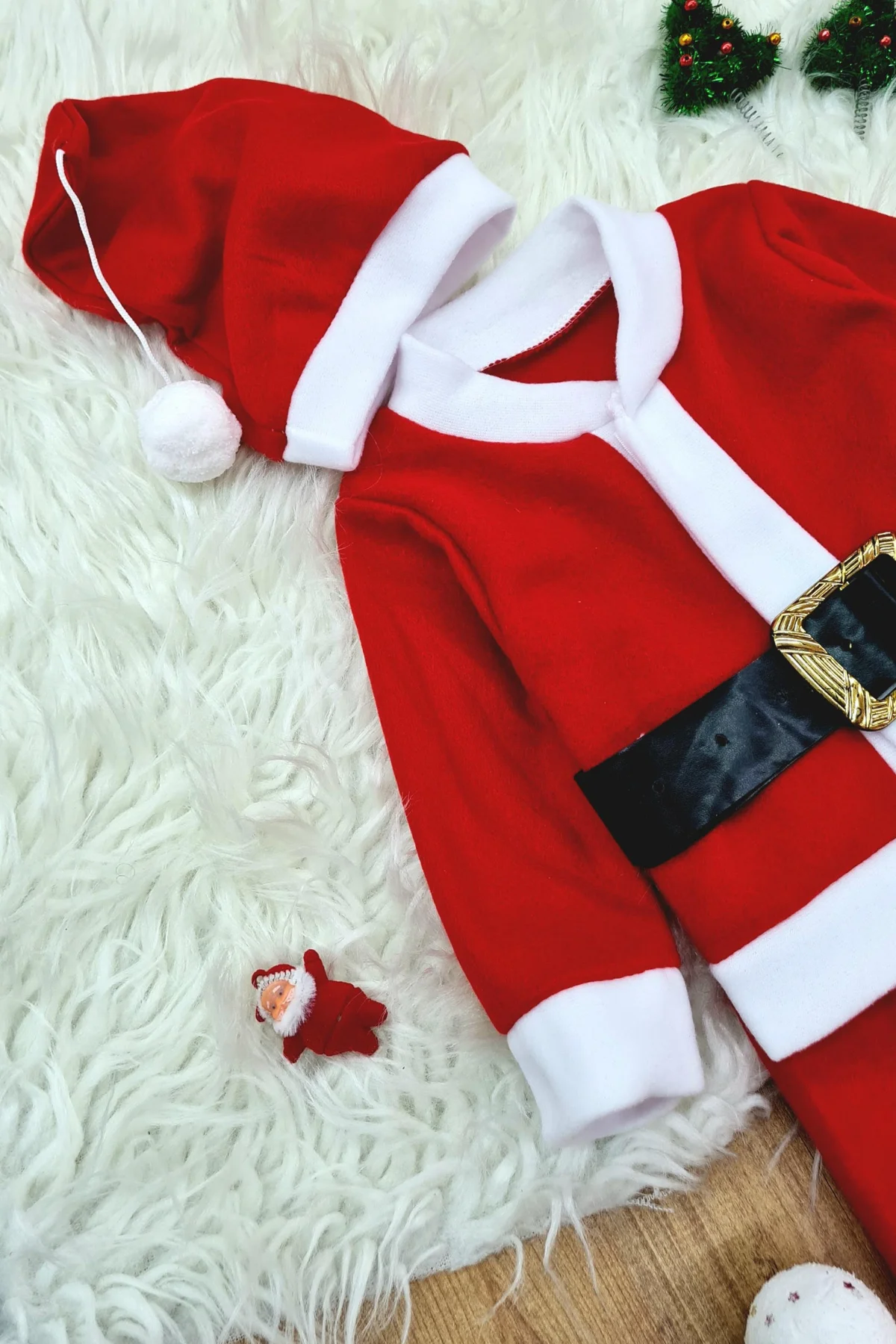 Erkek Çocuk Noel Baba Yılbaşı Kostümü Şapkalı Kemerli Bebek Kostümü - Just Cheap Store Görsel 5