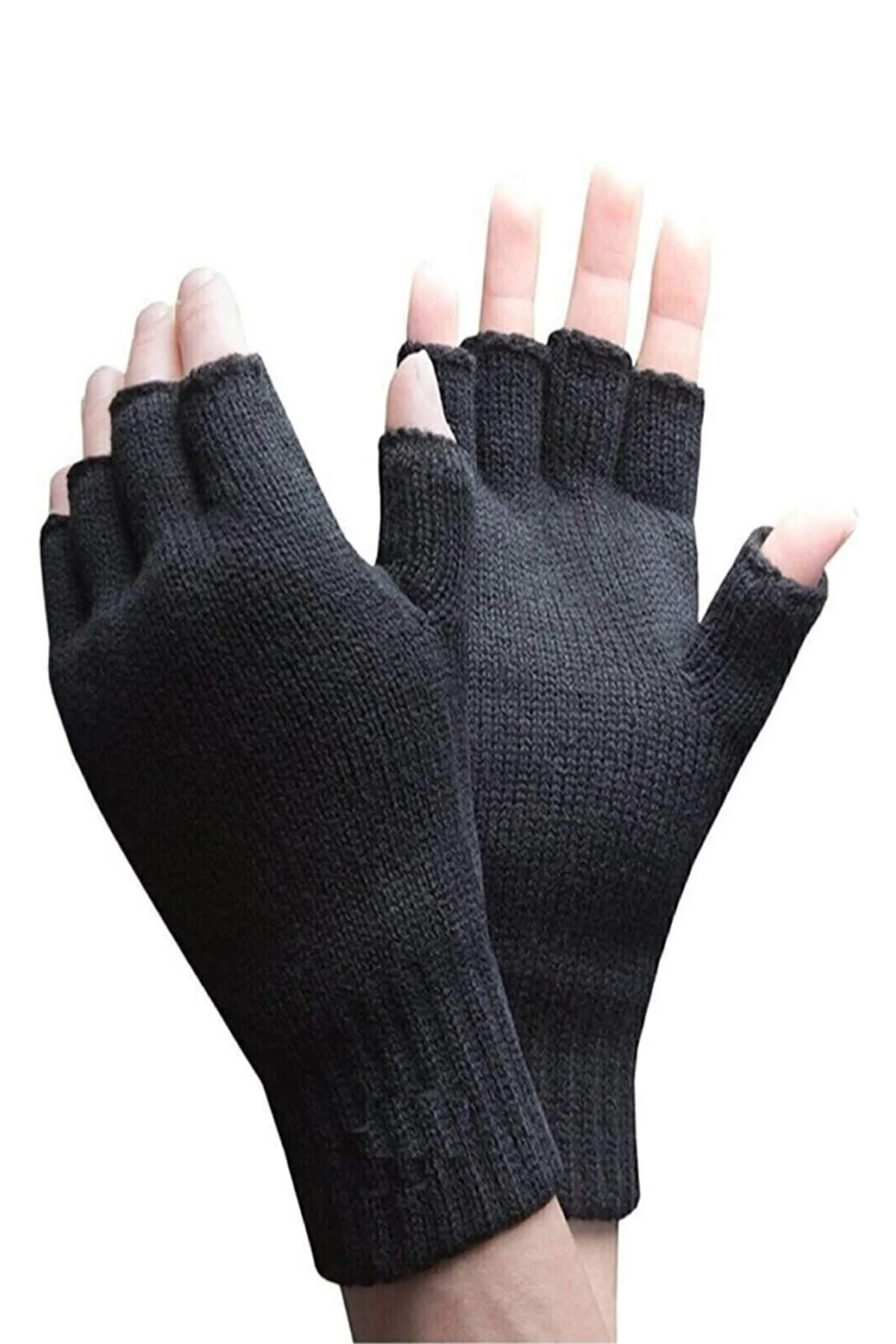 Yarım Parmak Kesik Siyah Eldiven Unisex 1 Çift Sıcak Tutan Yün Kışlık Kadın Erkek - Just Cheap Store Görsel 3