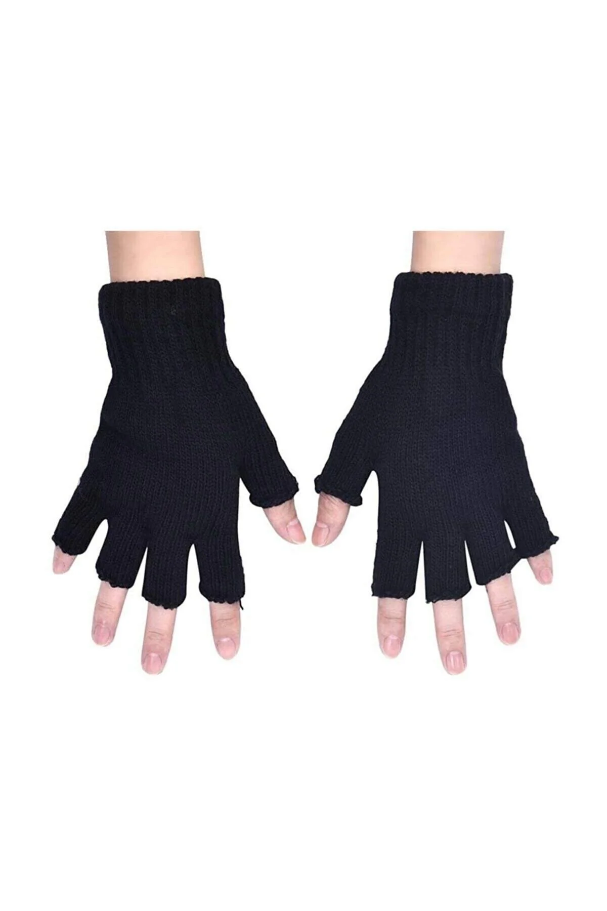 Yarım Parmak Kesik Siyah Eldiven Unisex 1 Çift Sıcak Tutan Yün Kışlık Kadın Erkek - Just Cheap Store Görsel 3