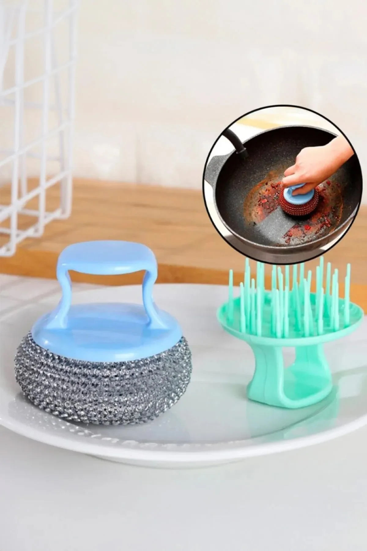 Tutacaklı Paslanmaz Çelik Top Bulaşık Ovma Teli Bulaşık Temizleme Fırçası Yıkama Süngeri - Just Cheap Store Görsel 2