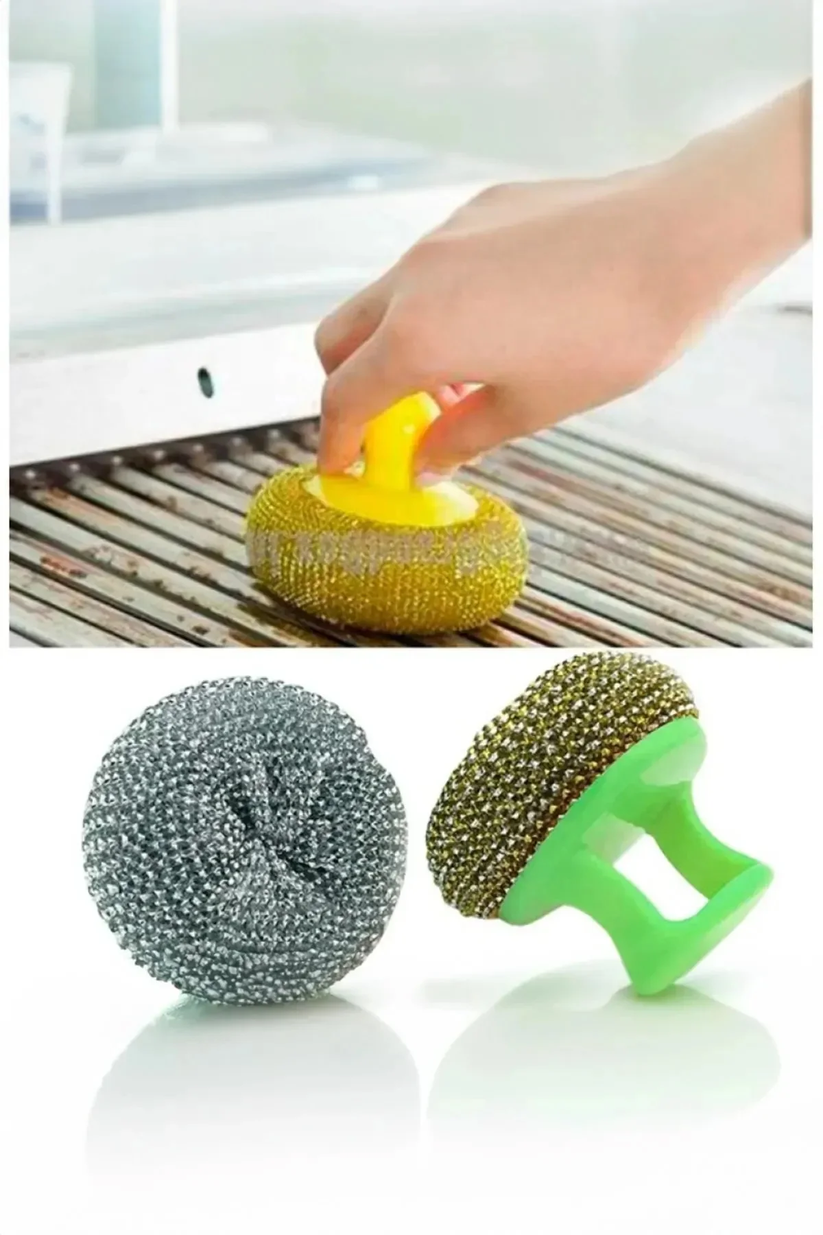 Tutacaklı Paslanmaz Çelik Top Bulaşık Ovma Teli Bulaşık Temizleme Fırçası Yıkama Süngeri - Just Cheap Store Görsel 4