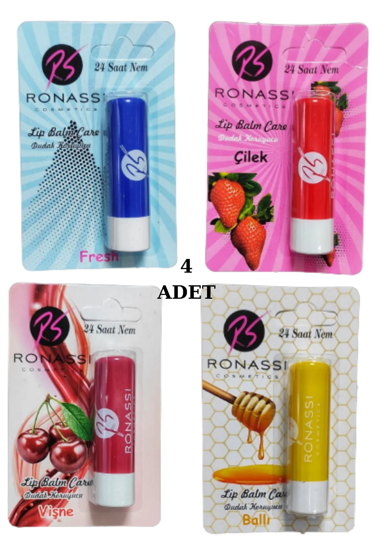 RS Ronassi Dudak Koruyucu ve Parlatıcısı Fresh Çilek Vişne ve Ballı 4 Lü Set - Just Cheap Store Görsel 3