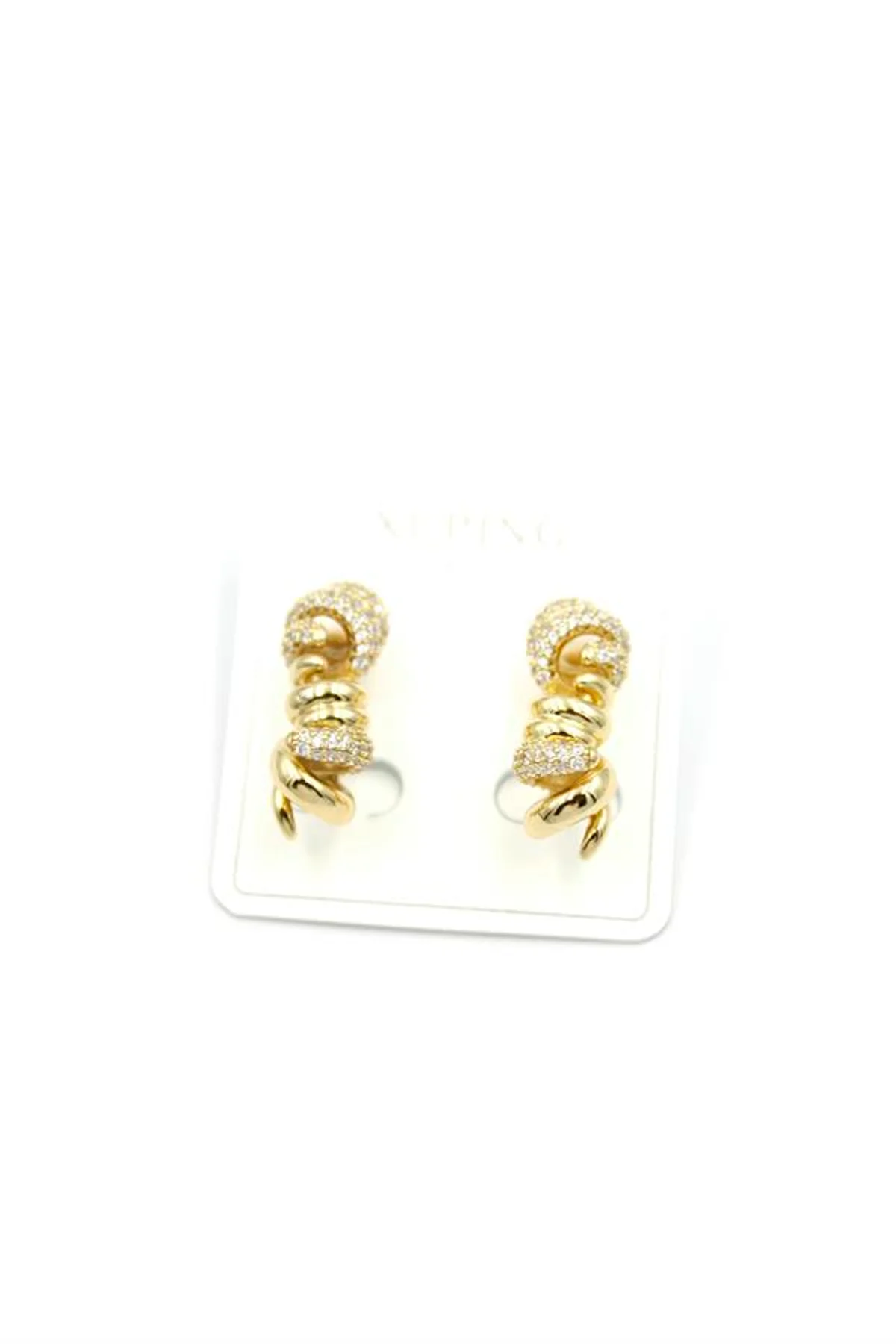 Taşlı Örgü Küpe - 14K Altın - Just Cheap Store Görsel 5