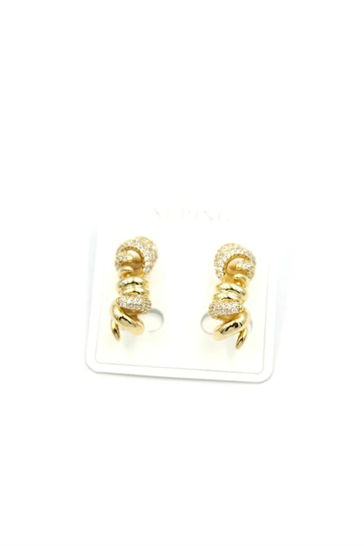 Taşlı Örgü Küpe - 14K Altın - Just Cheap Store Görsel 2