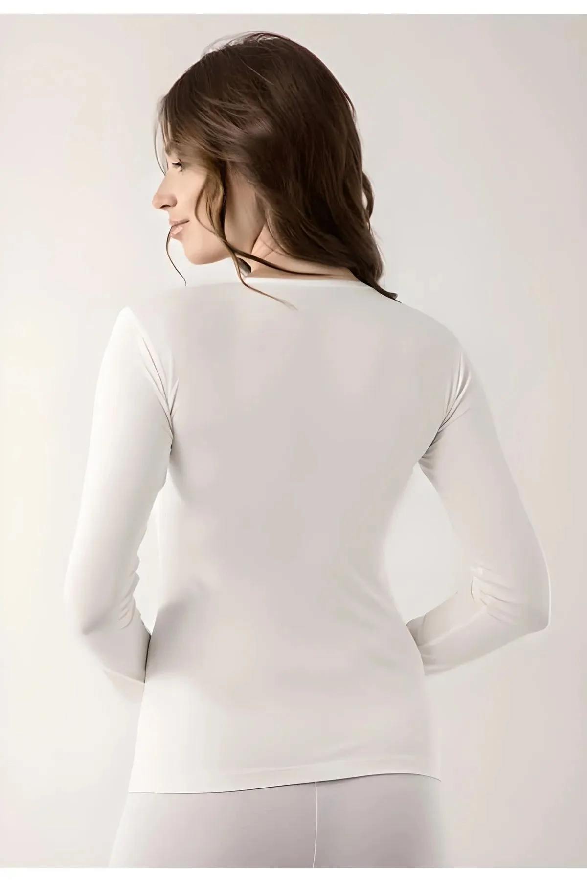 Vivaldi Kadın Beyaz Uzun Kol Bisiklet Yaka Body Likralı 352 - Just Cheap Store Görsel 5