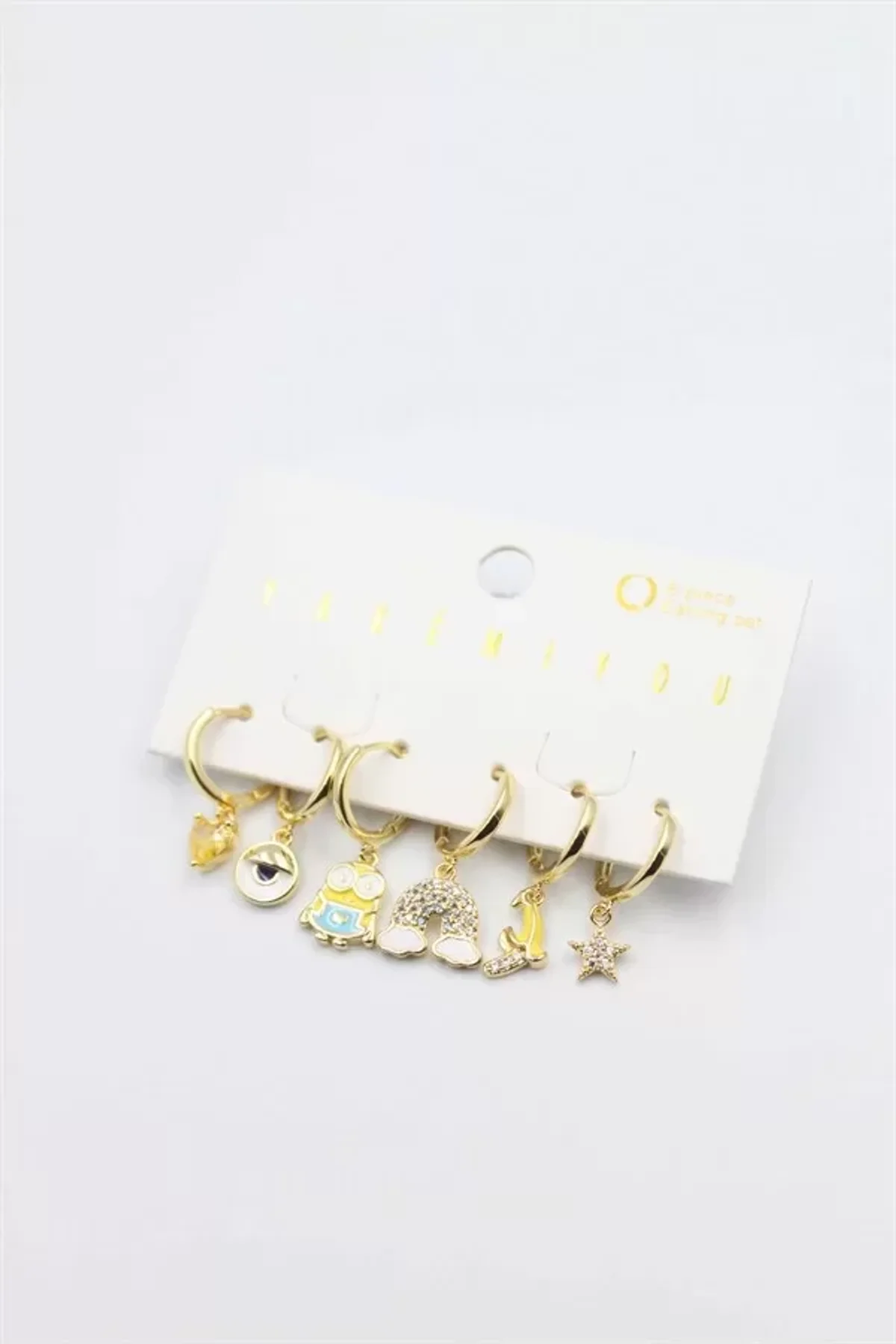 Renkli Taşlı Set Küpe - Altın