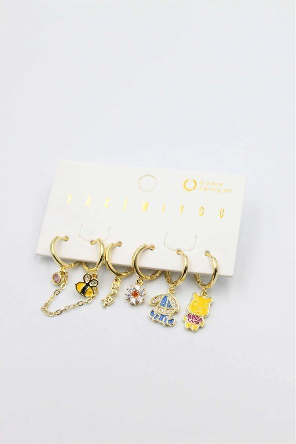 Renkli Taşlı Set Küpe - Altın - Just Cheap Store Görsel 5