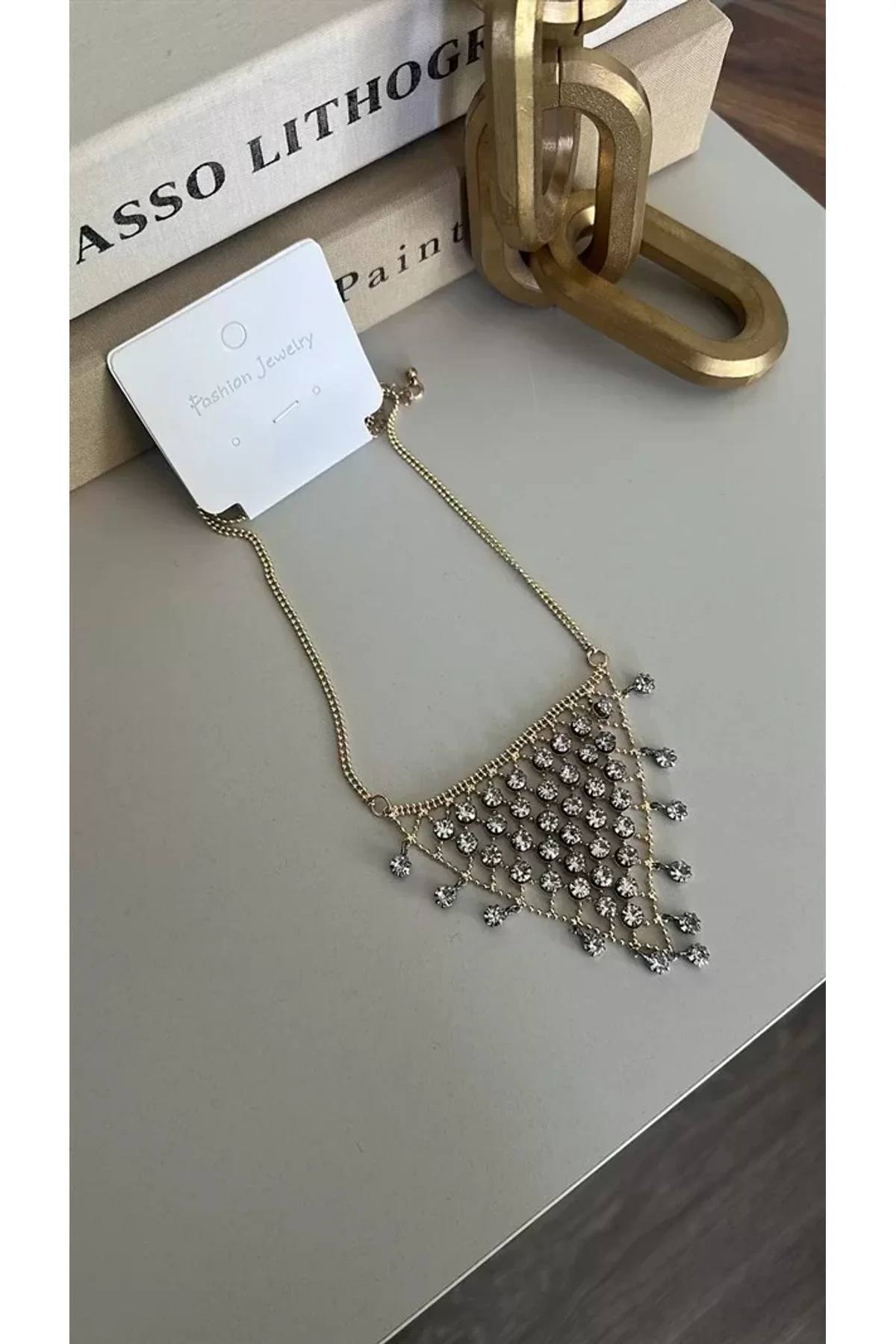 Taşlı Üçgen Kolye - Altın - Just Cheap Store Görsel 2