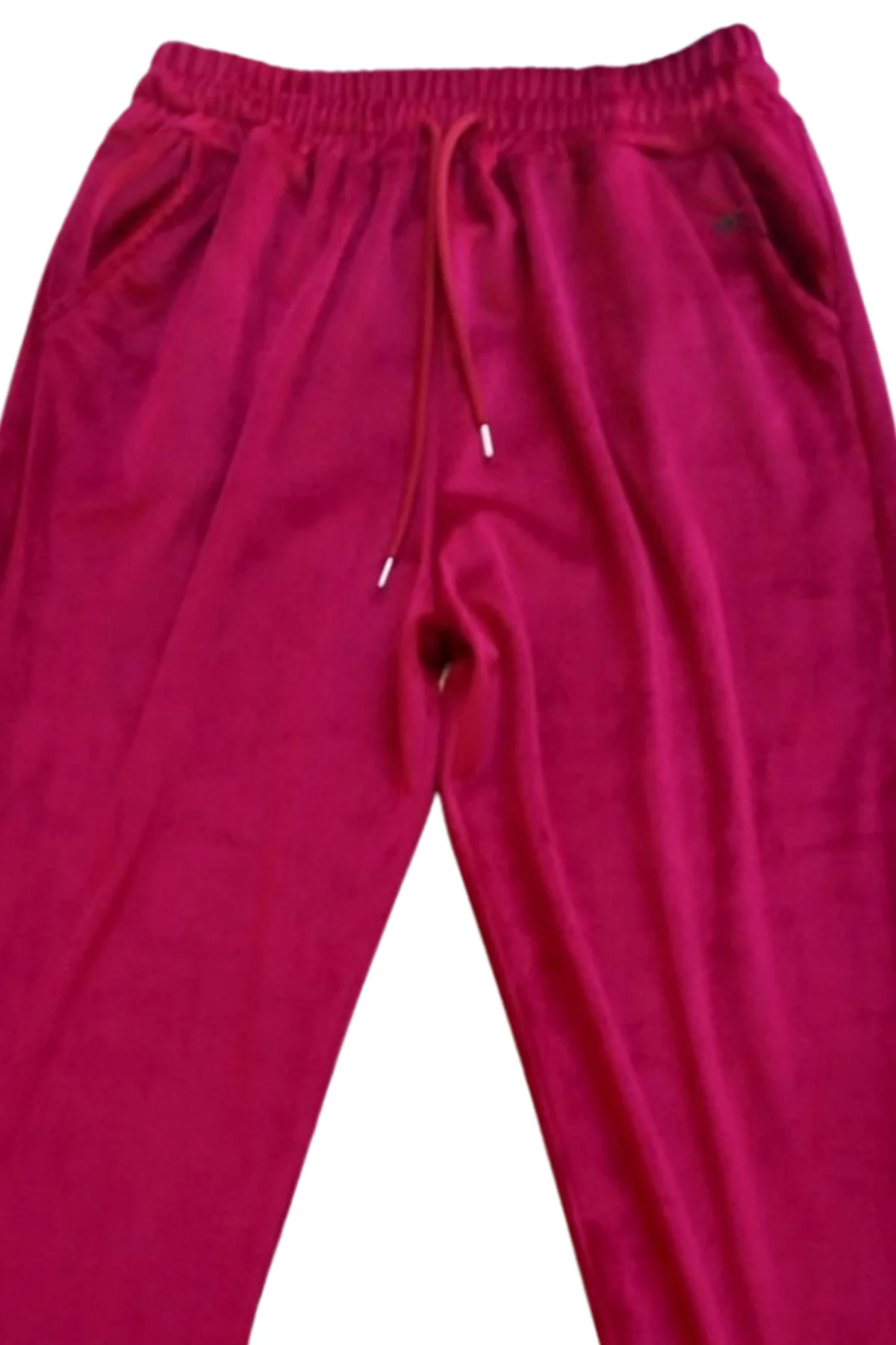 Parlak Kadife Cepli Pantolon Eşofman Pijama Altı Unisex Lastikli Paça Bordo - Just Cheap Store Görsel 3