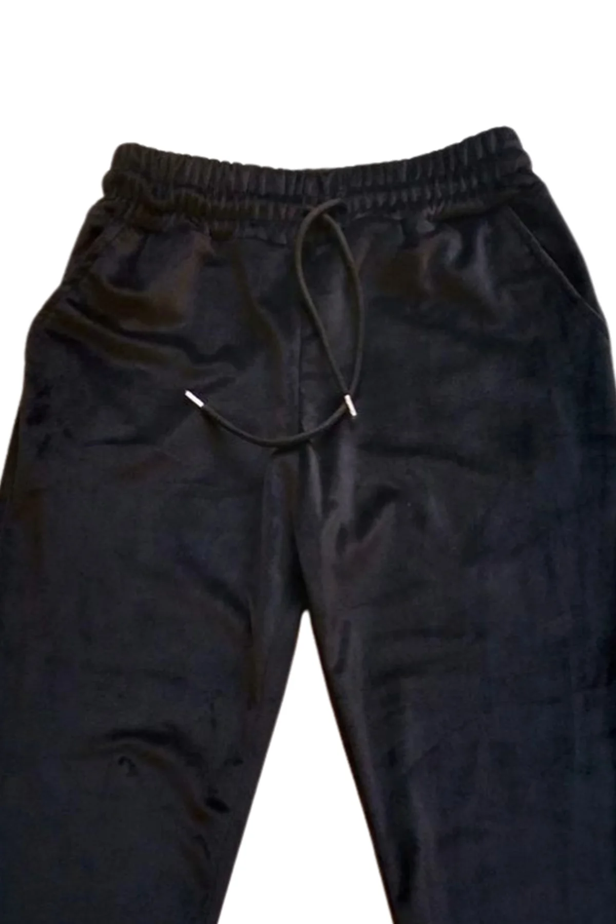 Parlak Kadife Cepli Pantolon Eşofman Pijama Altı Unisex Lastikli Paça Siyah - Just Cheap Store Görsel 3