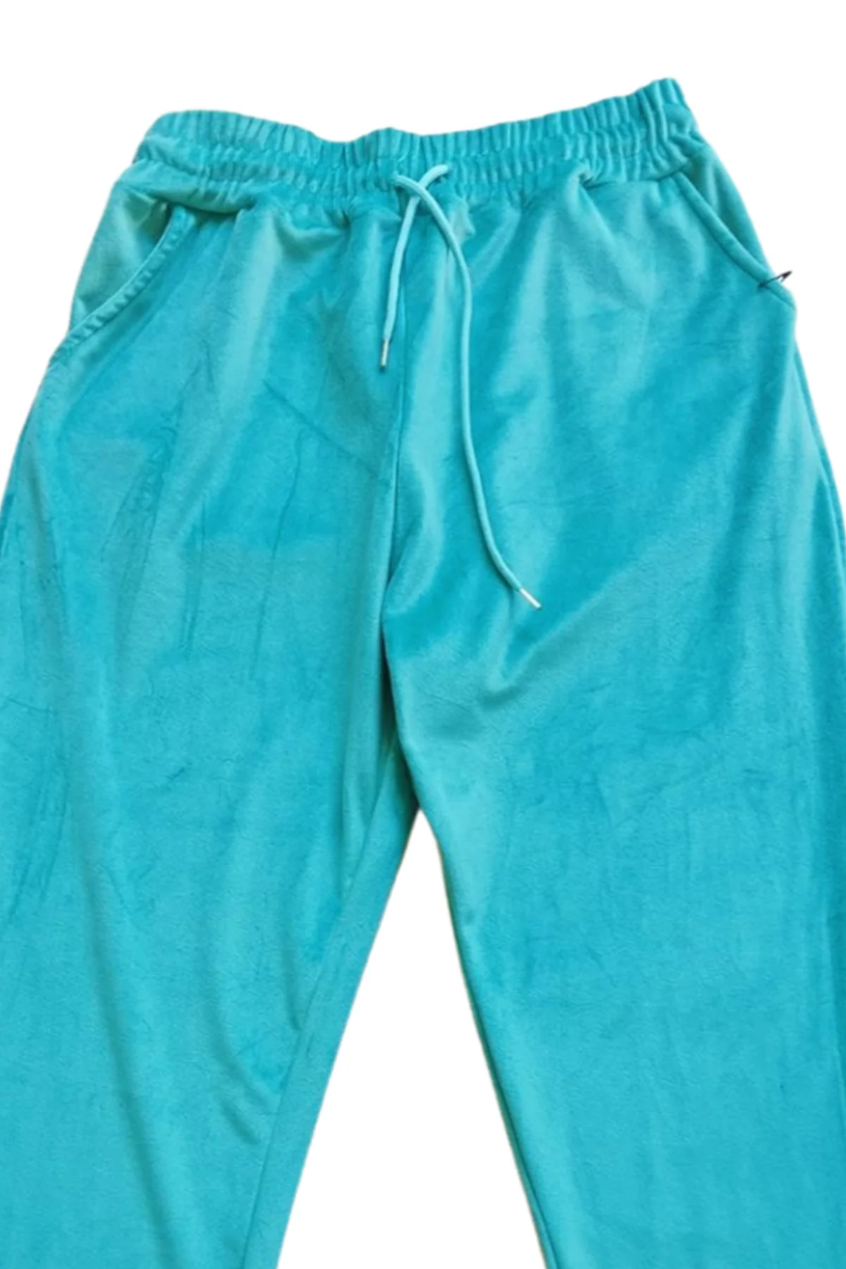Parlak Kadife Cepli Pantolon Eşofman Pijama Altı Unisex Lastikli Paça Yeşil - Just Cheap Store Görsel 3