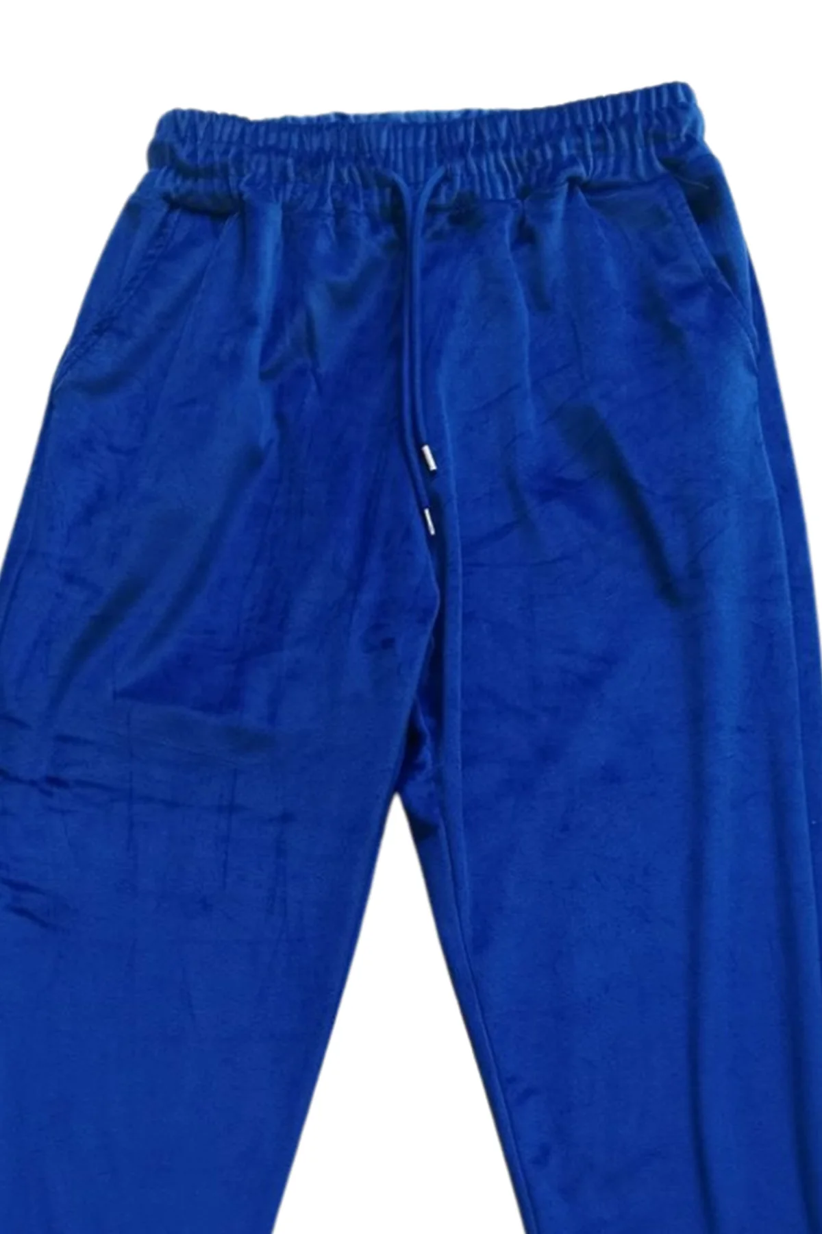 Parlak Kadife Cepli Pantolon Eşofman Pijama Altı Unisex Lastikli Paça Mavi - Just Cheap Store Görsel 3