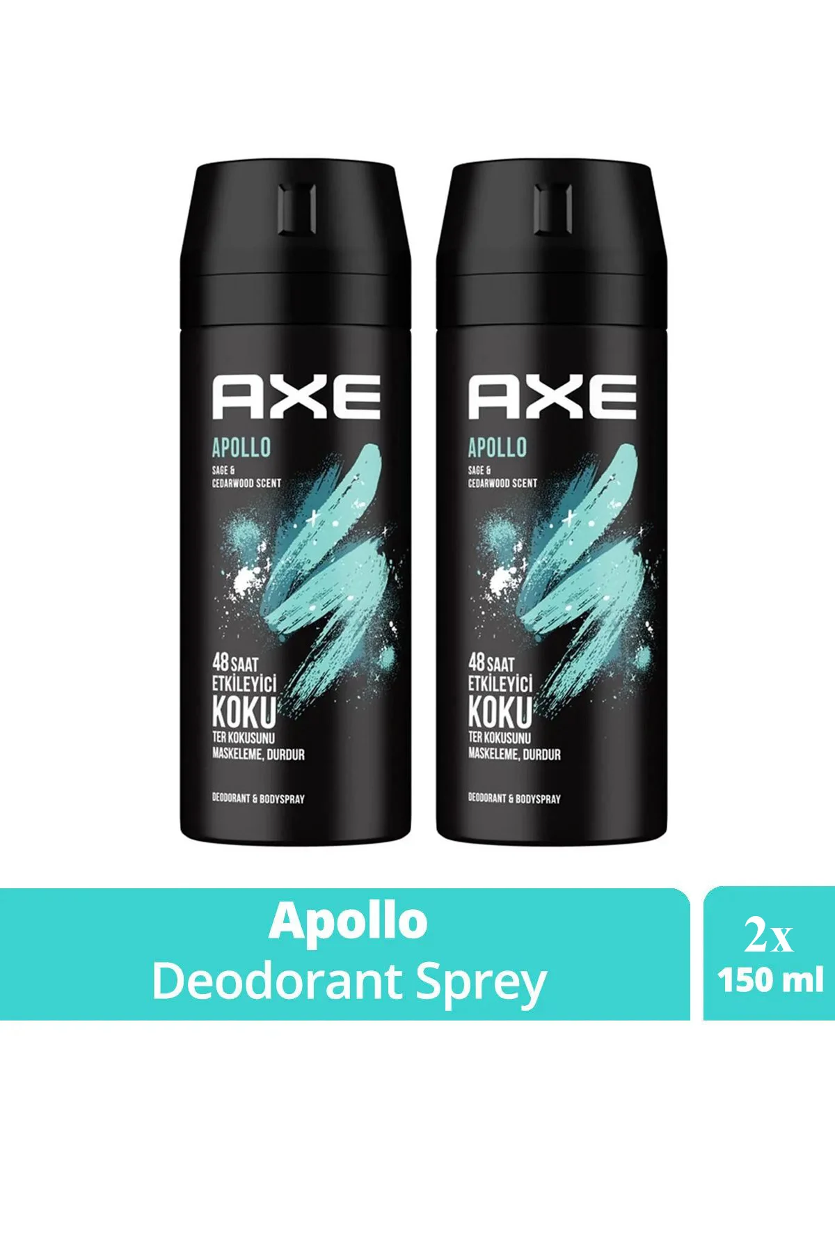 2 Adet Axe Erkek Sprey Deodorant Apollo 48 Saat Etkileyici Koku Vücut Spreyi 150 ml - Just Cheap Store Görsel 2