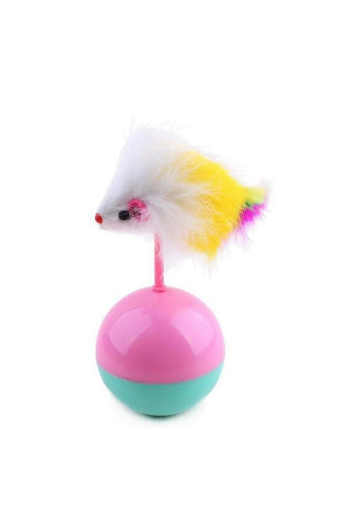 Kedi Oyun Topu Tüylü Fareli Hacı Yatmaz Eğitici Yavru Kedi Fare Kovalama Oyuncağı (4741) - Just Cheap Store Görsel 2
