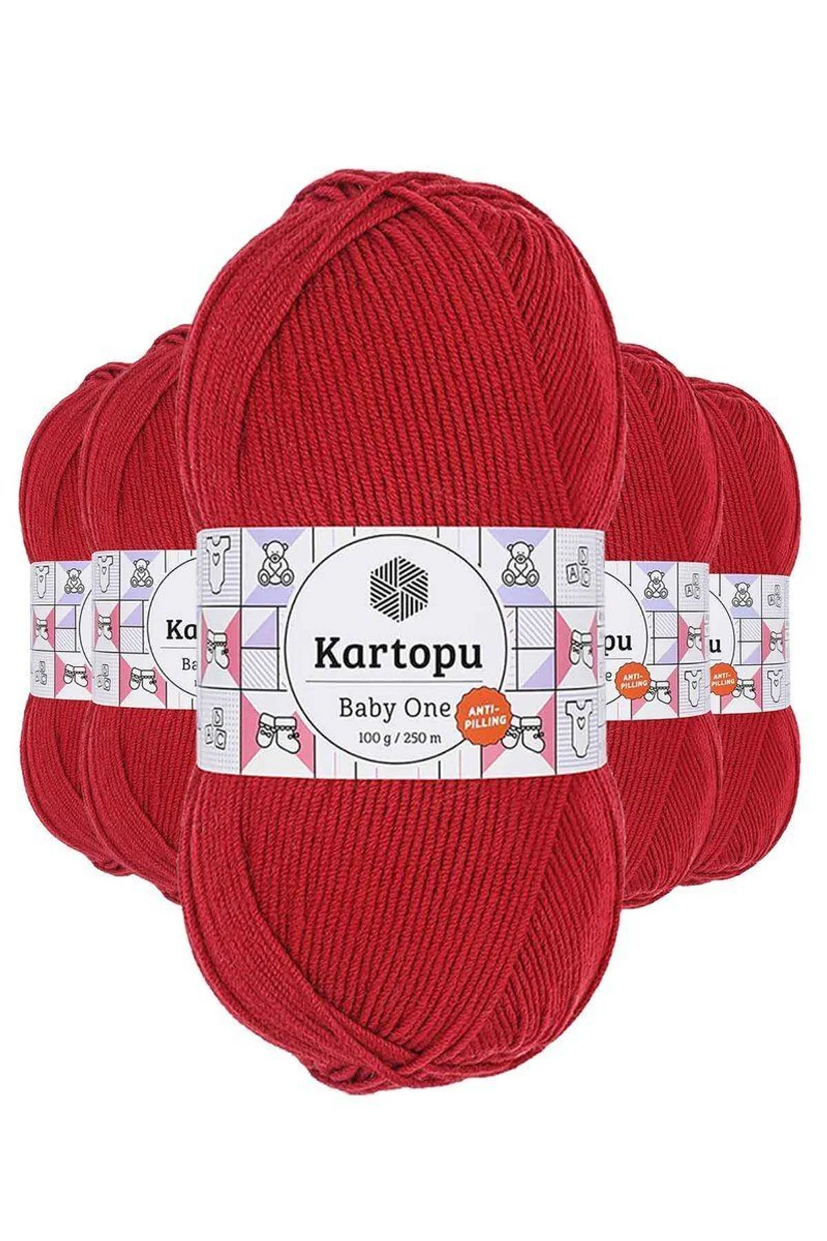 5 Adet Baby One Tüylenmeyen El Örgü İpi Yünü Kırmızı K125 - Just Cheap Store Görsel 2