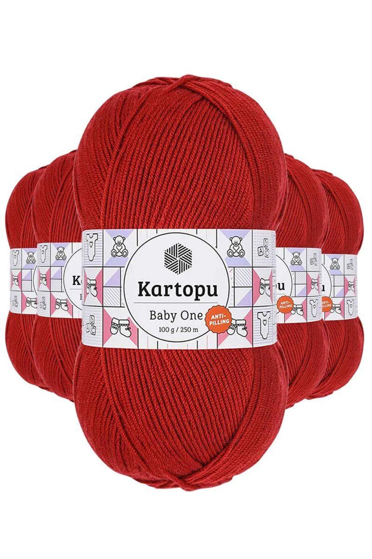5 Adet Baby One Tüylenmeyen El Örgü İpi Yünü Koyu Kırmızı K129 - Just Cheap Store Görsel 2