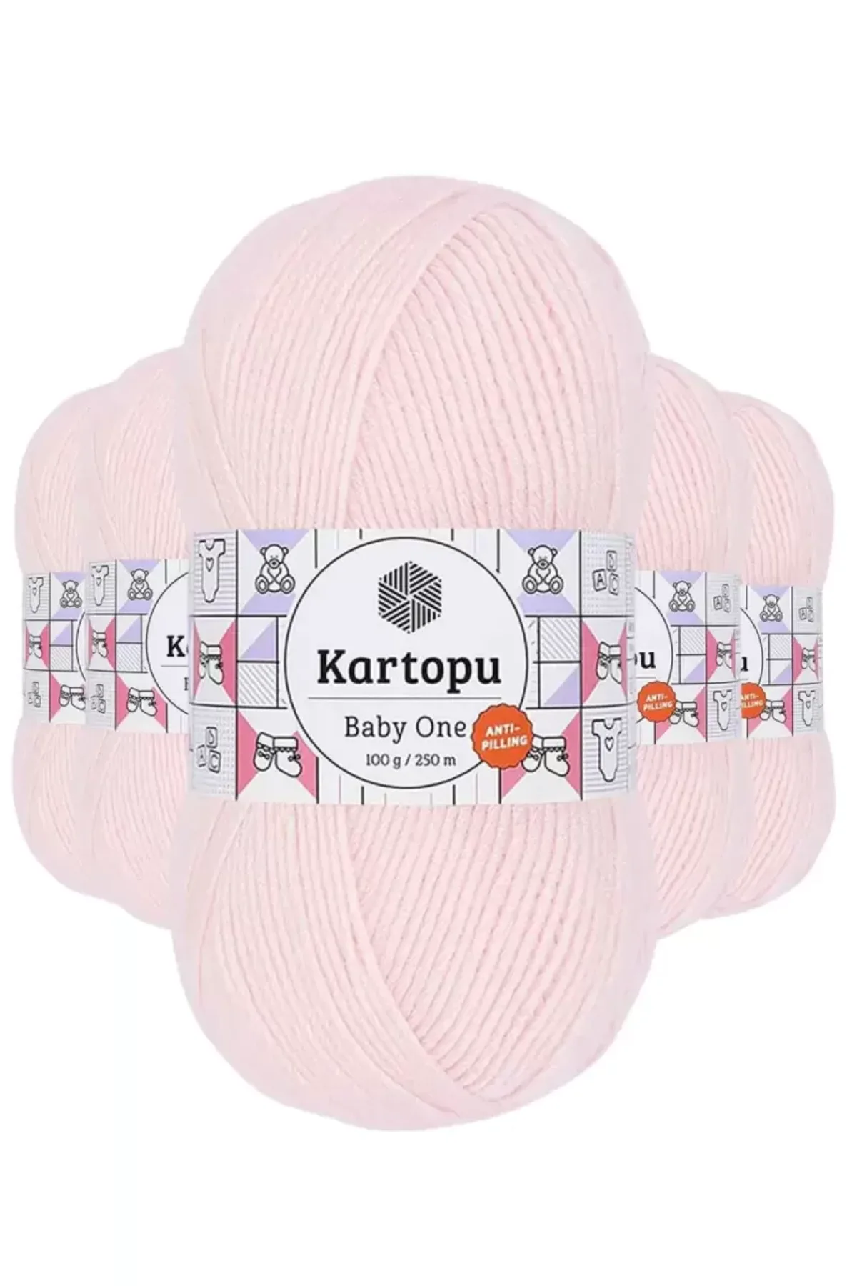 5 Adet Baby One Tüylenmeyen El Örgü İpi Yünü Bebe Pembe K255