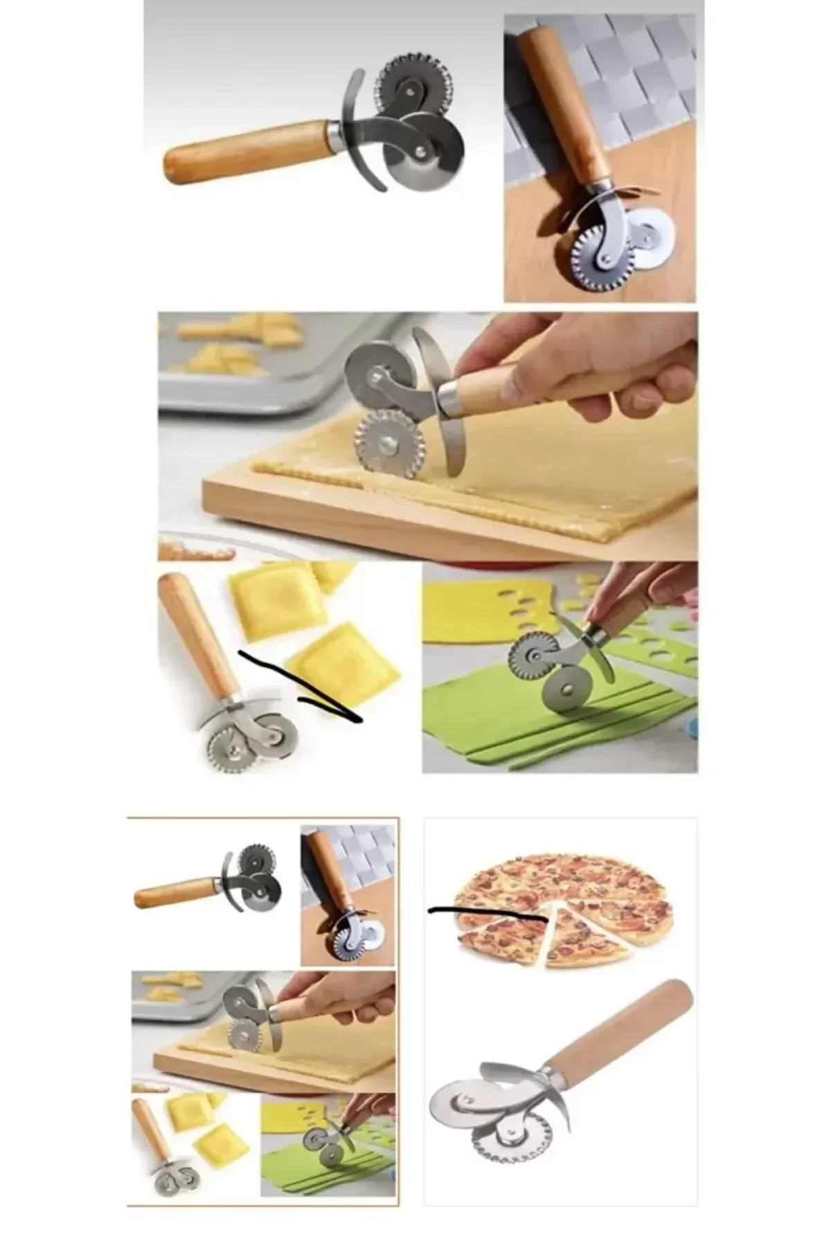 Çift Başlıklı Ahşap Saplı Pizza Kesici Hamur Kesici - Just Cheap Store Görsel 3