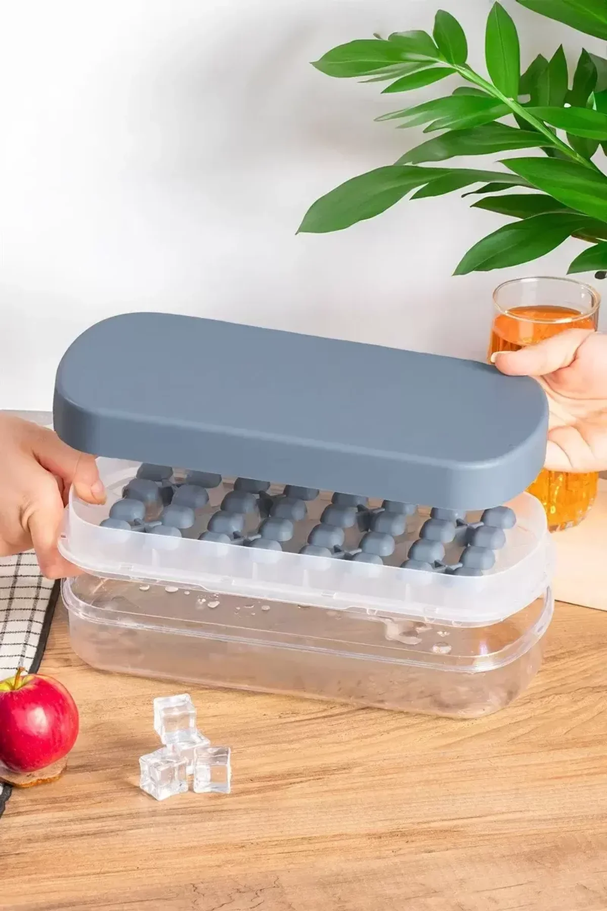 32'li Buzluk Buz Saklama Kabı - Bas Çıkar Buz Küpü Hazneli Buz Kalıbı-Antrasit Royaleks-MP-7075 - Just Cheap Store Görsel 3