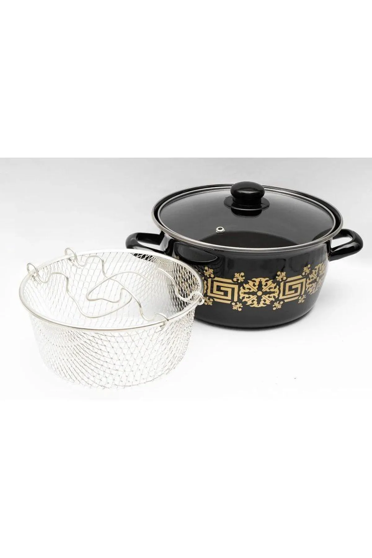 Emaye Kızartma Tenceresi Siyah Çiçekli 22 Cm Royaleks-69116 - Just Cheap Store Görsel 3