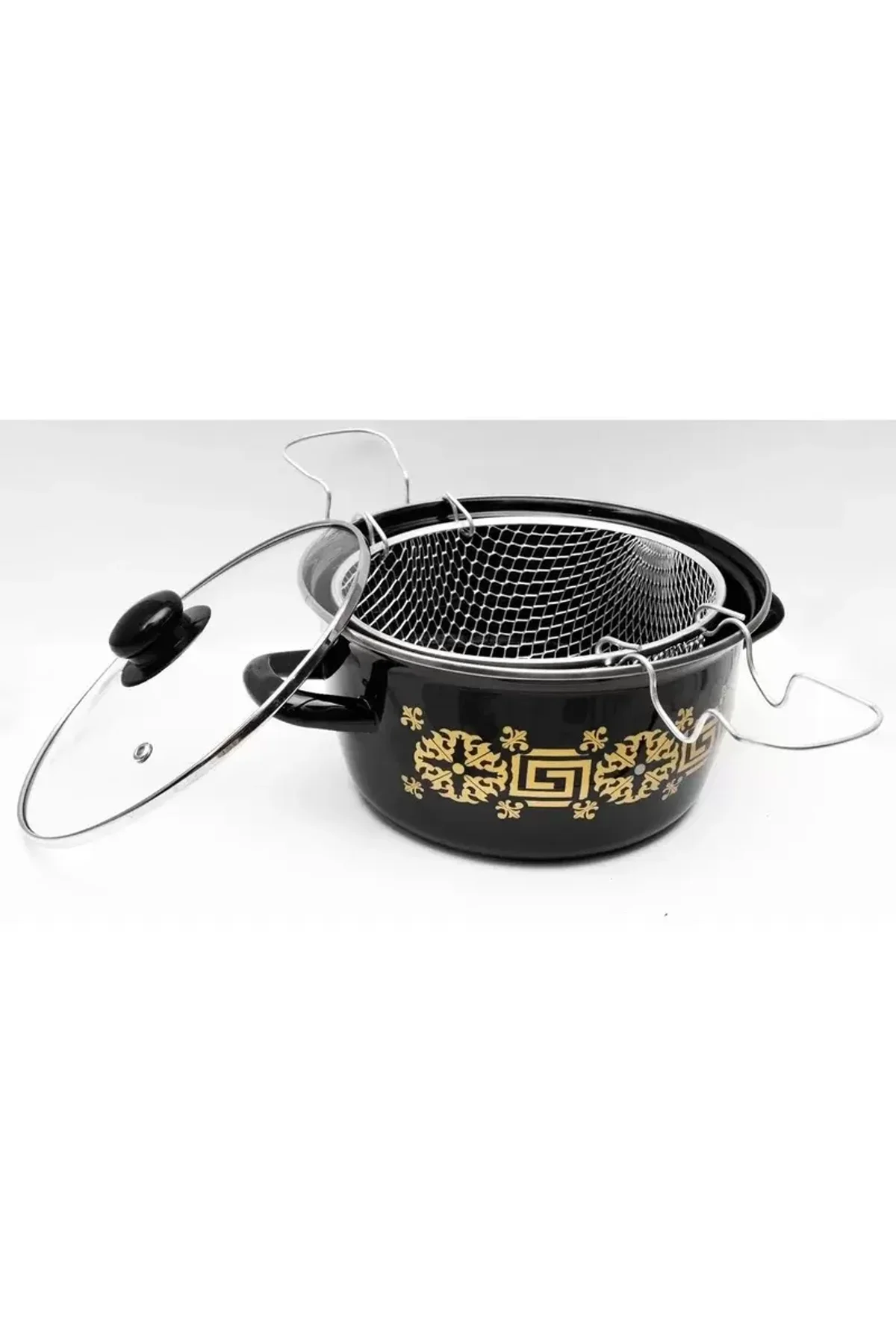 Emaye Kızartma Tenceresi Siyah Çiçekli 22 Cm Royaleks-69116 - Just Cheap Store Görsel 2